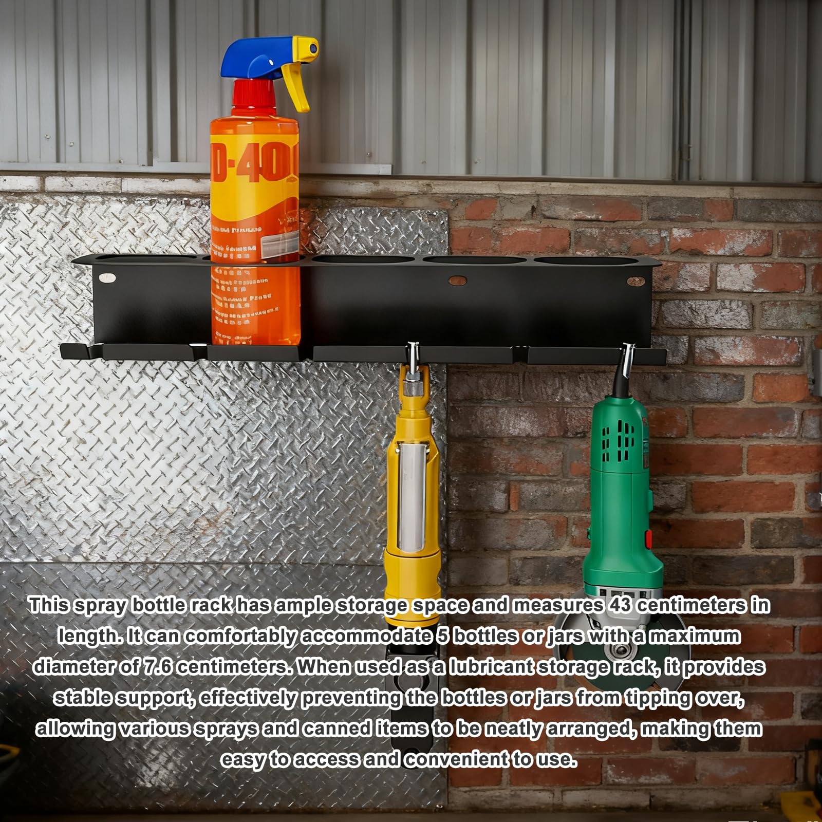 Soporte de latas para botellas de spray: soporte de taller para latas de aerosol, soporte de pared con 5 agujeros y 6 ranuras para garaje, tienda y hogar, (negro)