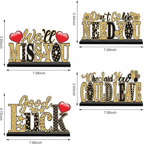 Miniatura 2 de Decoraciones de We Will Miss You, 4 piezas de centros de mesa de madera para fiesta con temática de jubilación, suministros de fiesta con temática