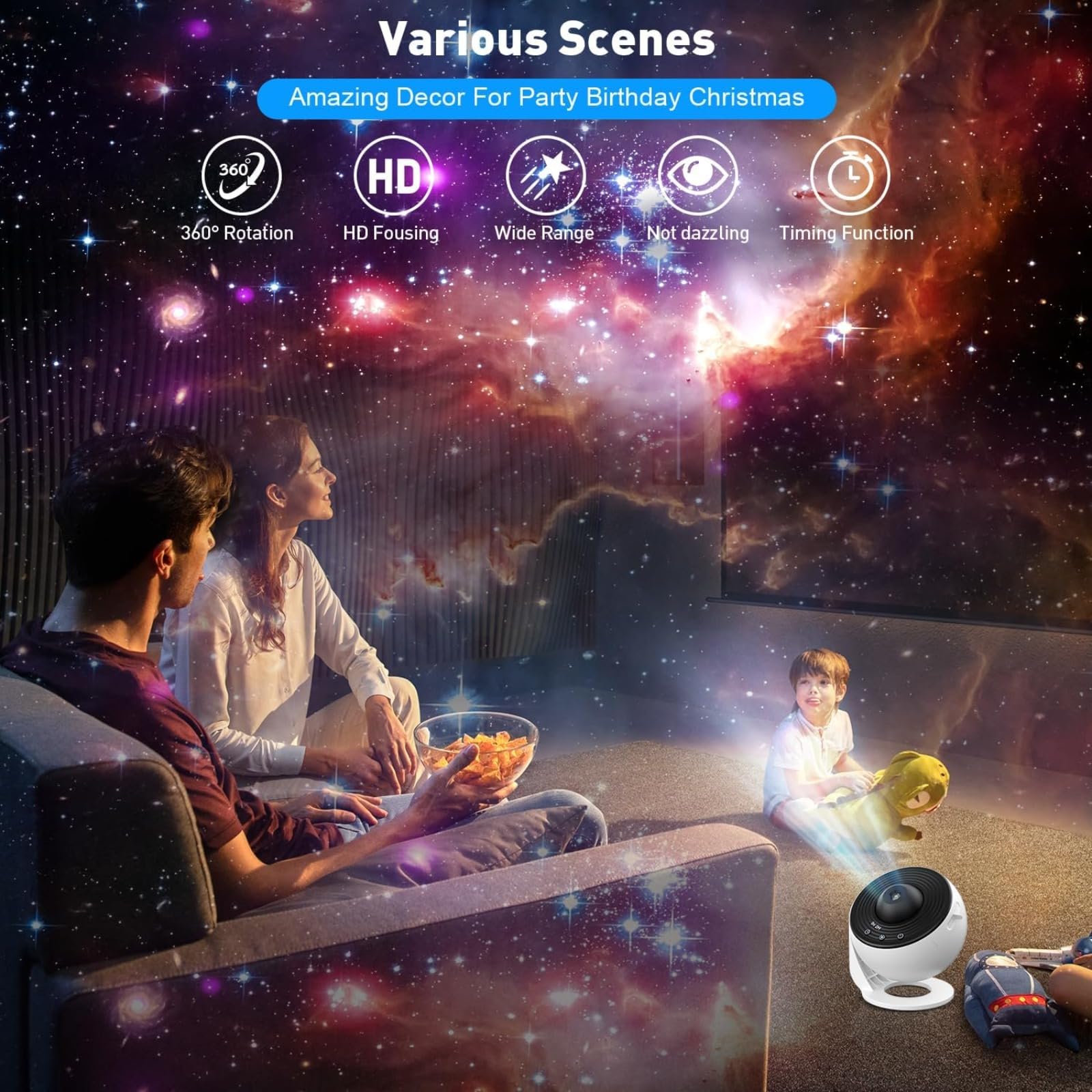 Night Light, Wallfree Projector, projecteur ciel etoile,cosmonaute projecteur,veilleuse adulte,projecteur enfant,projecteur planetarium,skylight projector, Sky Light, Projecteur Etoile Plafond 12 en 1