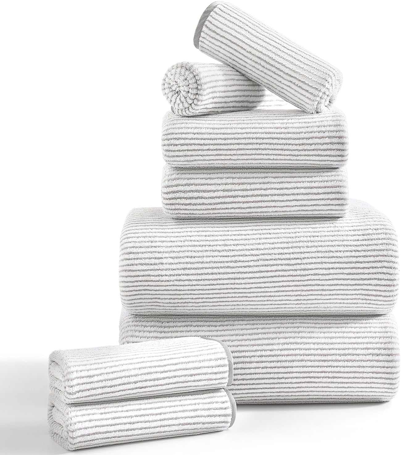 8-Piece Premium Towel Set for Bathroom|2 Oversized Large Bath Sheet,2 Hand Towels,4 Washcloths|Soft Cozy Highly Absorbent Fast Dry Microfiber Shower Towel Set for Hotel Bathroom Essentials,Beige White