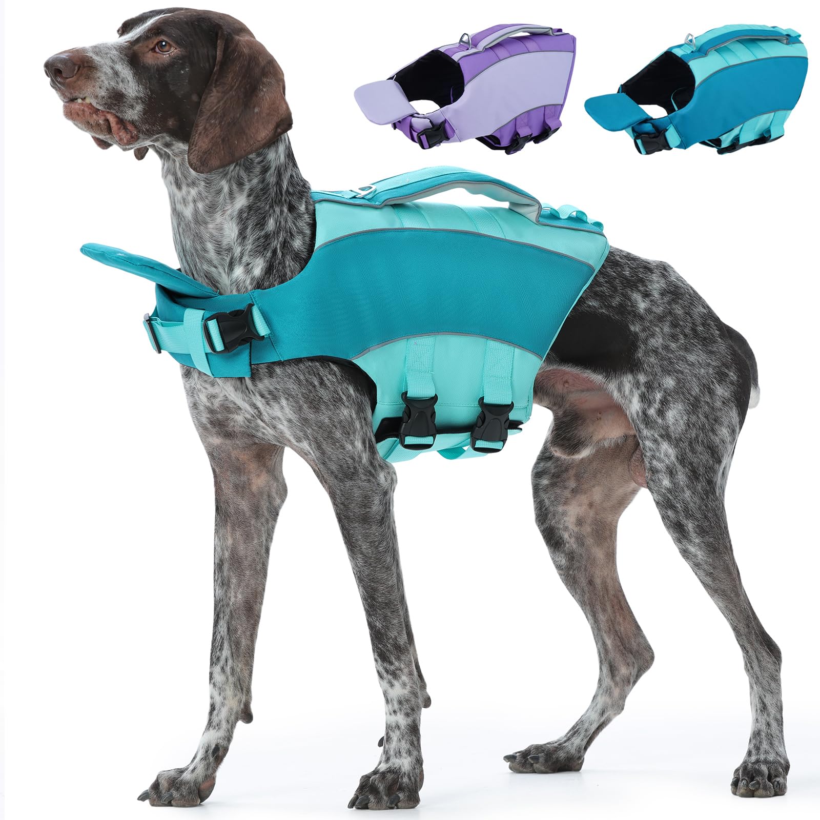 Kuoser Dog Float Coat, Easy Grab Dog Life Vest with Handle & Chin Float, Adjustable Float Aid for Doggy Swimming & Boating, Blue 2XL