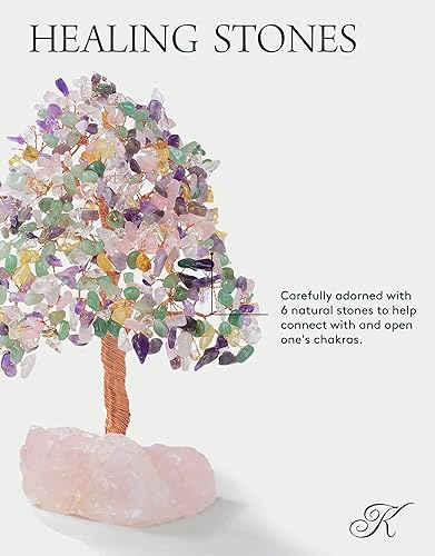 Miniatura 2 de KALIFANO Árbol de la vida natural prémium (414 piedras preciosas) Árbol de cristal de chakra con base de cuarzo rosa con propiedades curativas