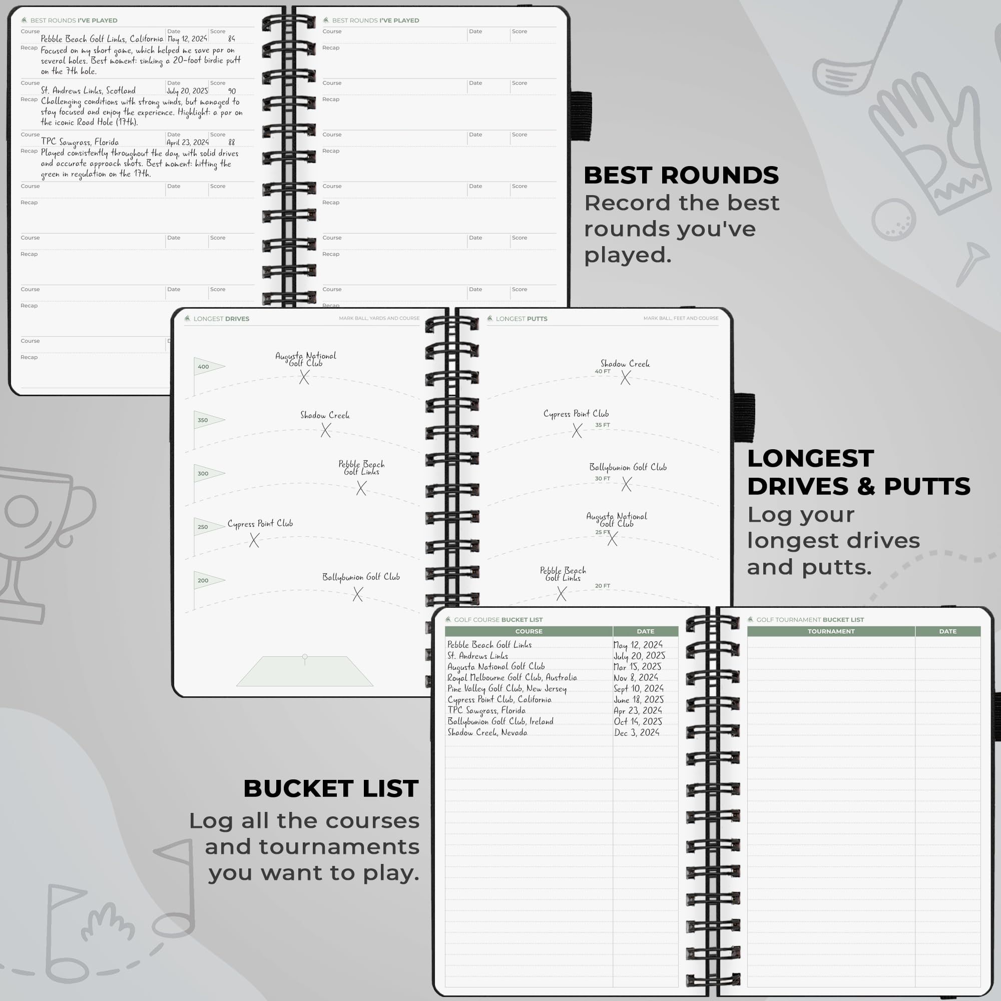 CF Carnet de bord de golf (noir, compact (13,5 x 19,6 cm)