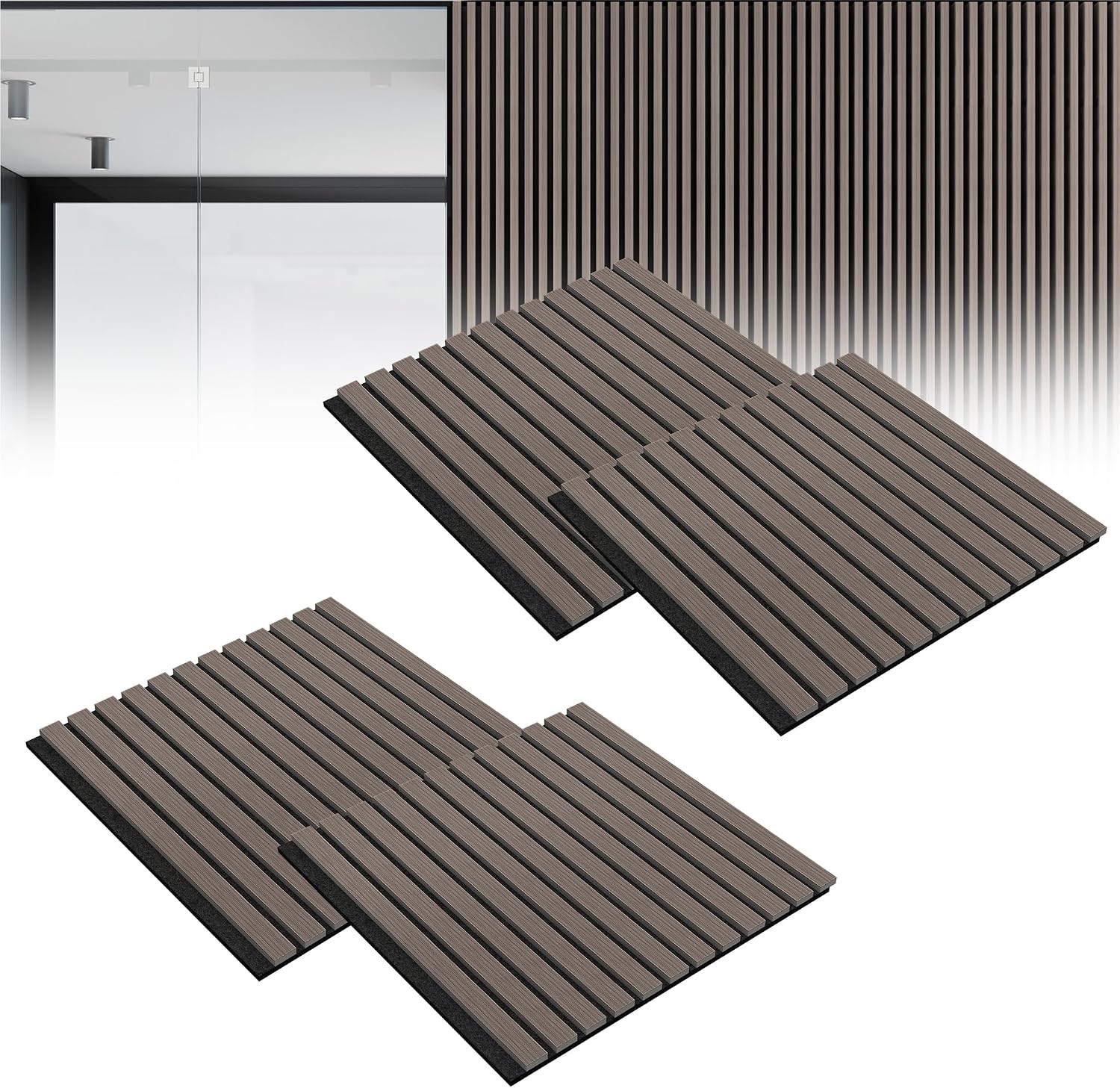 Lot De 4 Panneaux Acoustiques En Bois Véritable – Lamelles Murales 120 X 60 Cm – Isolation Phonique & Décoration Moderne Pour Salon, Bureau, Couloir – Couleur Bois Naturel