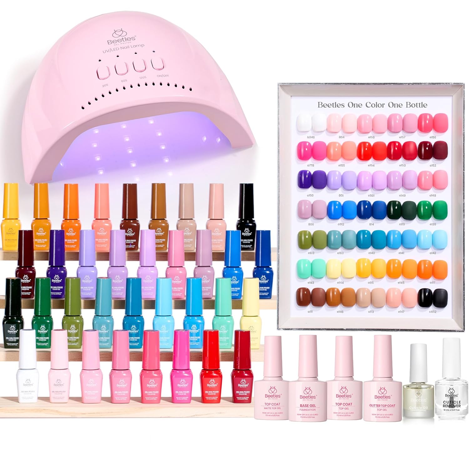 Beetles Gel Nail Polish Kit with U V Light – One Color One Bottle 35 Colors Mood Mosaic Collection Nail Polish Kit 68 Pcs Gifts for Women Girls with Top Base Coat Beauty Must Have DIY Salon Set