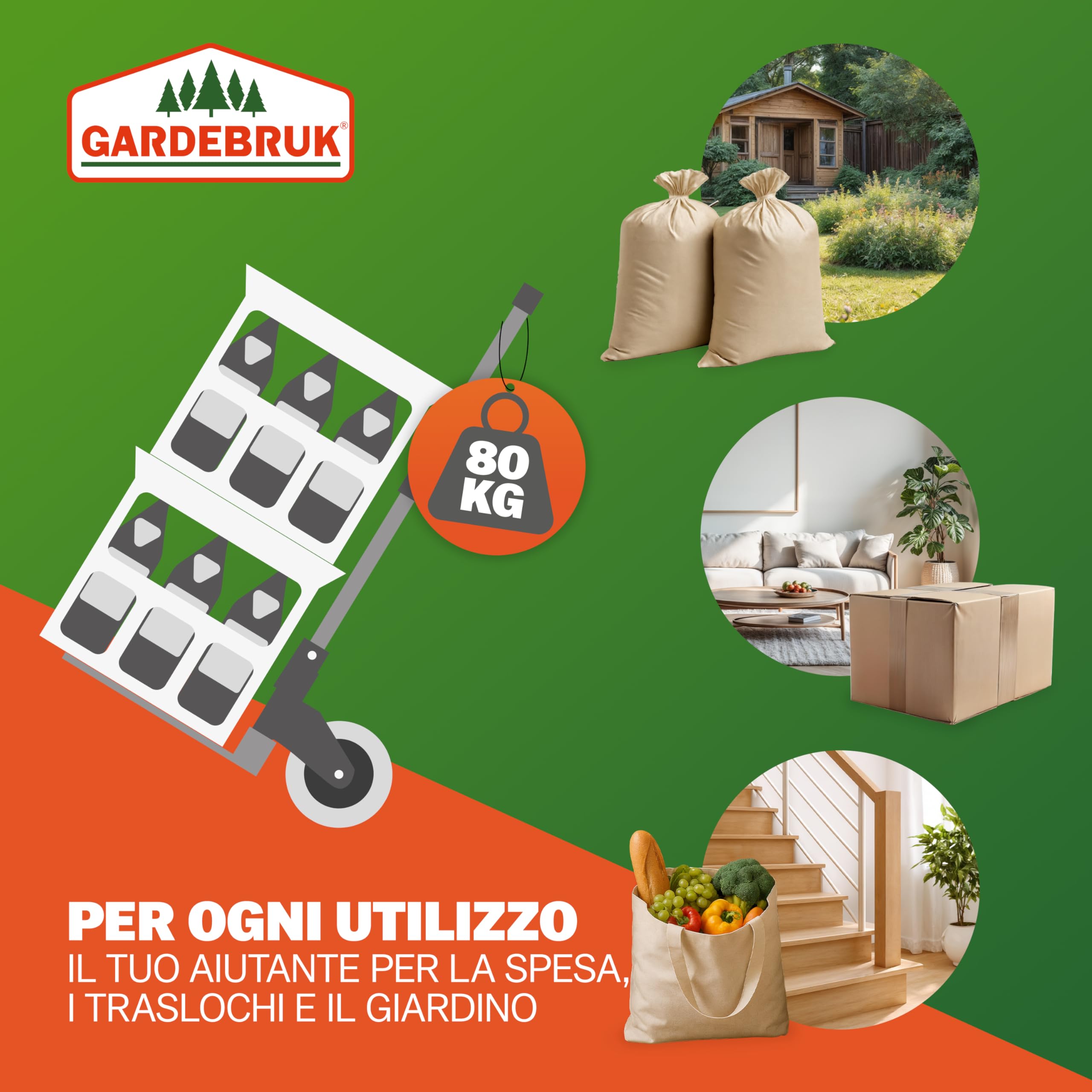 GARDEBRUK® Carrello Portatutto Pieghevole con Ruote in PP Antiforatura 80Kg Alluminio Incl. Guanti 2 Corde Carrellino Portapacchi Trasloco Scatole