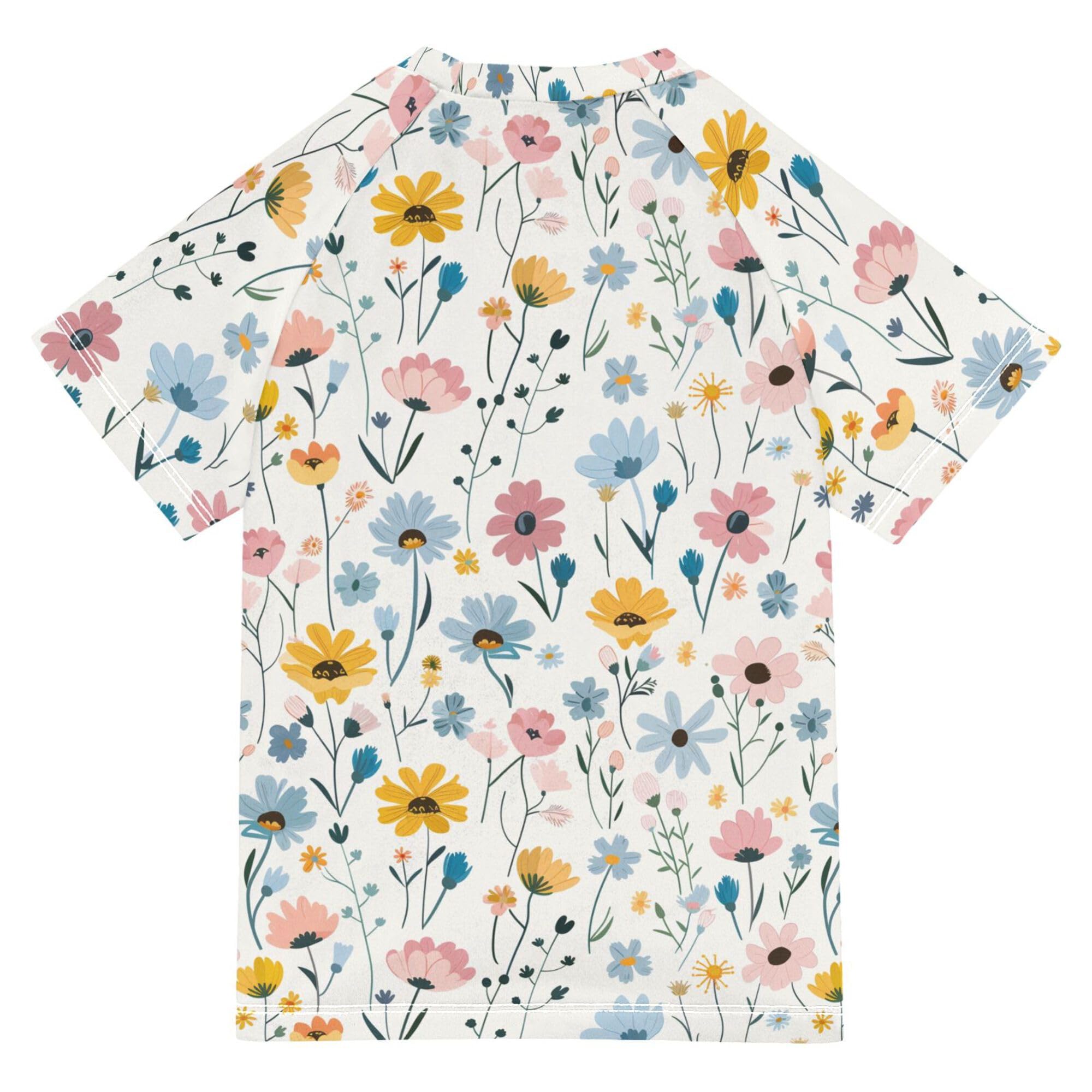 Cute Little Spring Blue Pink Flowers Bathing Suit Kids Sun Protection Rash Guard Boys Swimwears Baseball Shirts for Teen Boy 5-6T