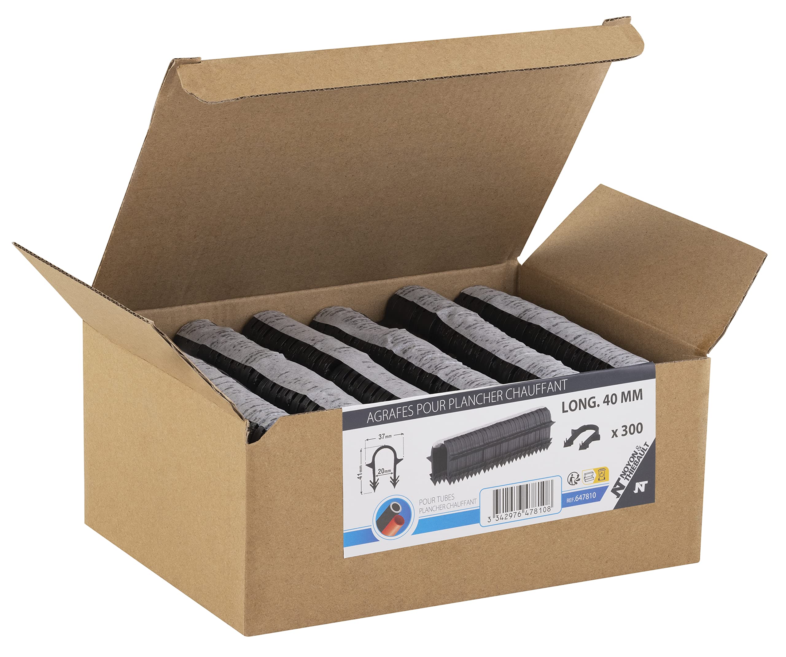 Caja de 300 Grapas para Suelo Radiante de 40 mm de Longitud | Fijación Rápida y Segura de Tubos | Compatibles con Grapadora Universal | NOYON & THIEBAULT