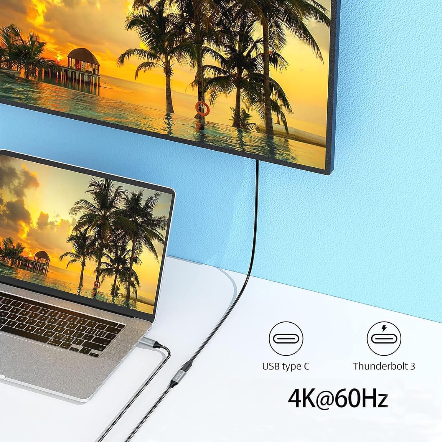 Cavo da USB C a USB C 3.1 Gen 2 Uscita Video 4K 60Hz Dati 10Gbps Uscita Video 4K Cavo Monitor 100W 20V 5A Alimentazione(0,5 m
