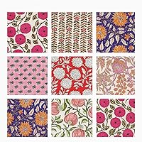 INDIANHANDICRAFTS 10-Pack Hand Block Print 100% Cotton Napkins, 16x16 Inch Multicolor Floral Kitchen Napkins