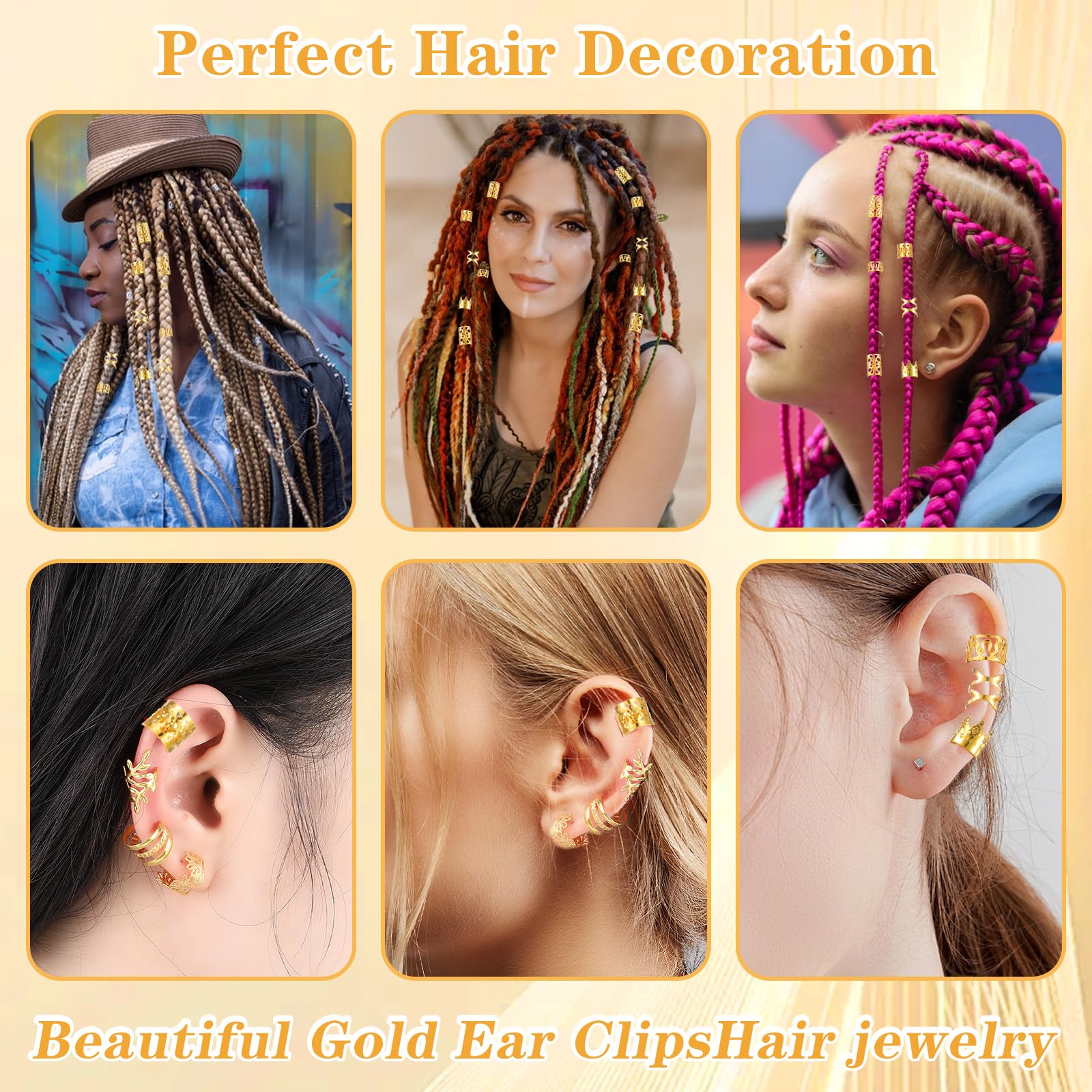 Tyqour 120Pcs Gold Cuffs Adjustable Charms Metal Jewelry Rings Dreadlock Braid Accessories for Women Men Hair Braids Decoration Party Music Festival - Image 2