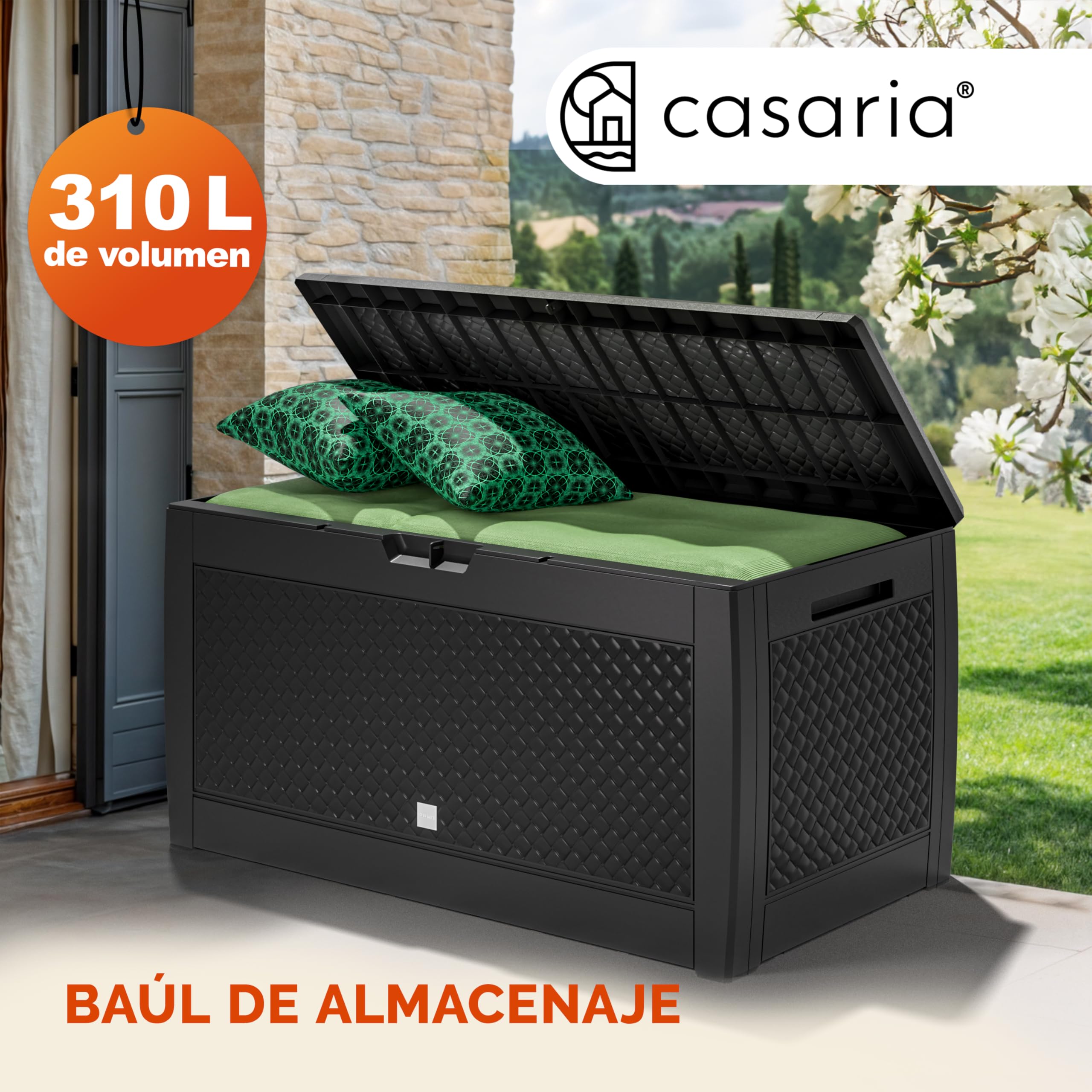 CASARIA® Arcón Jardín Exterior Baúl Almacenaje 310L con 4 Ruedas Asas Resistente Intemperie Rayos UV Caja Cojines 119x48x60cm Antracita
