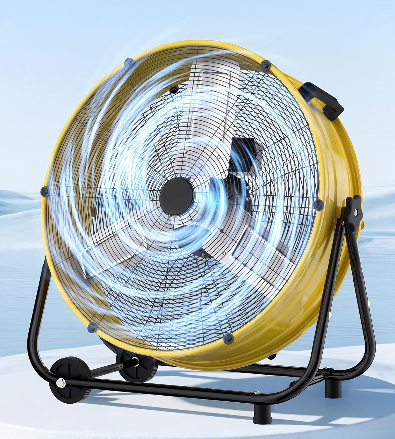 24 Inch High Velocity Industrial Floor Fan with Metal Construction, 8800CFM Heavy Duty Drum Fan for Garage Shop Warehouse, Large Commercial Barrel with 3-Speed, 360°Tilt Castors, Black