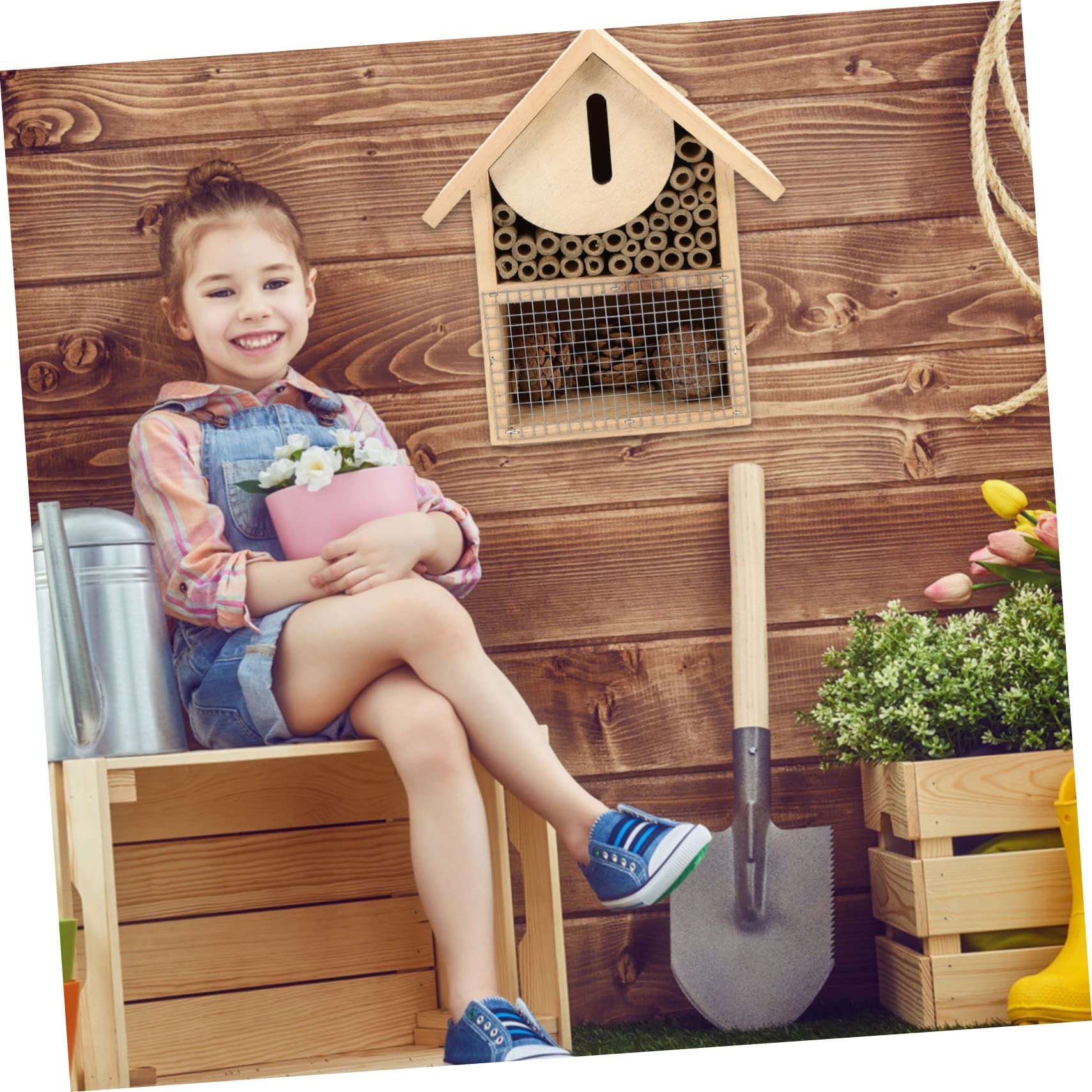 BESPORTBLE Casa Api Sospesa in Legno per Giardino Casetta Insetti Ecologica per Bachi, Farfalle e Gancio