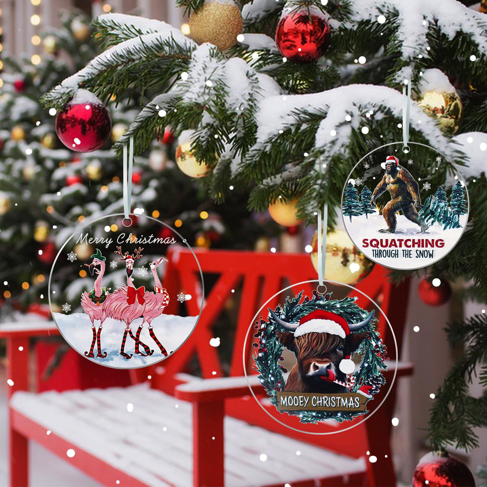 Décoration De Noël Tortue Et Sapin En Acrylique - Pendentif à Suspendre 8x8 Cm, Pour Fenêtre, Porte, Mur, Jardin