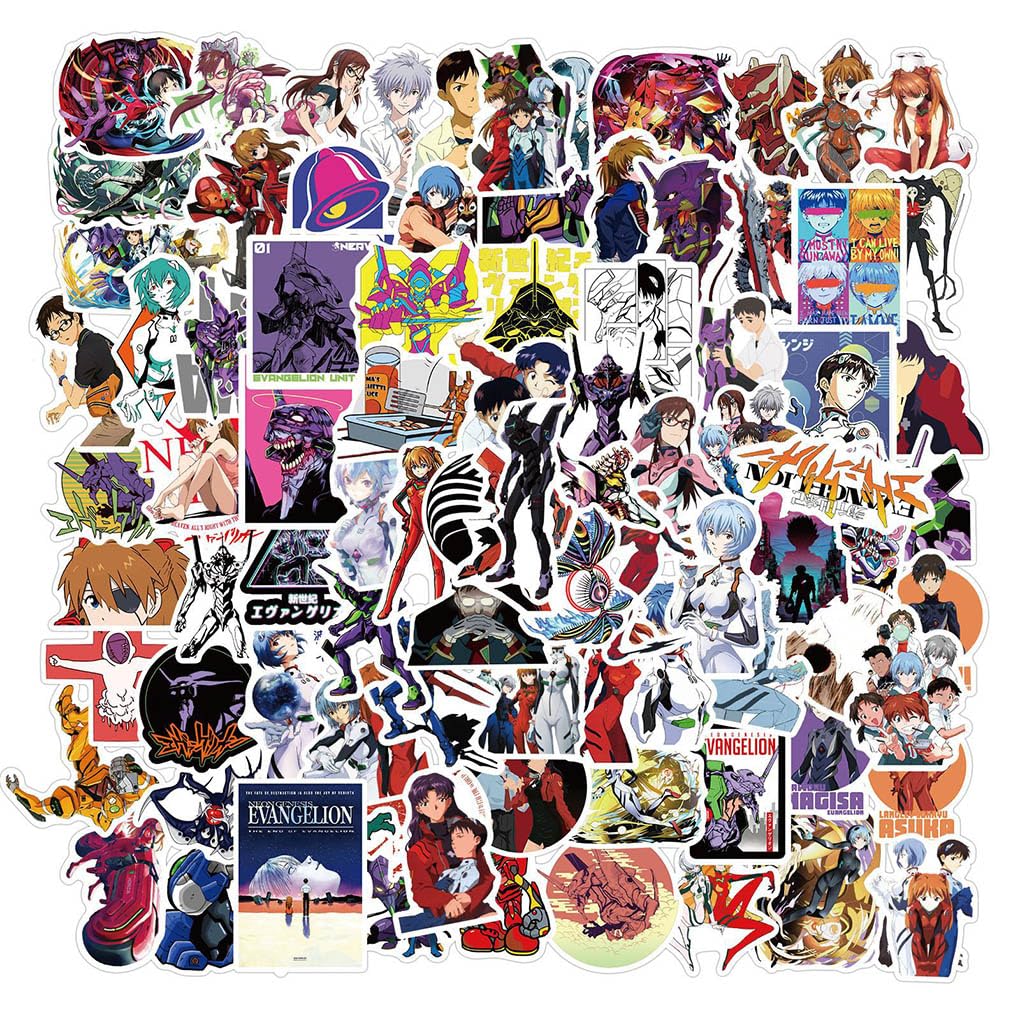 Neon Genesis Evangelions Stickers, 100 Pcs Asukas Eva Anime Figure Vinyl Waterproof DIY Sticker Decals for Party, Water Bottle Scrapbook Laptop Skateboard Computer for Teens Students
