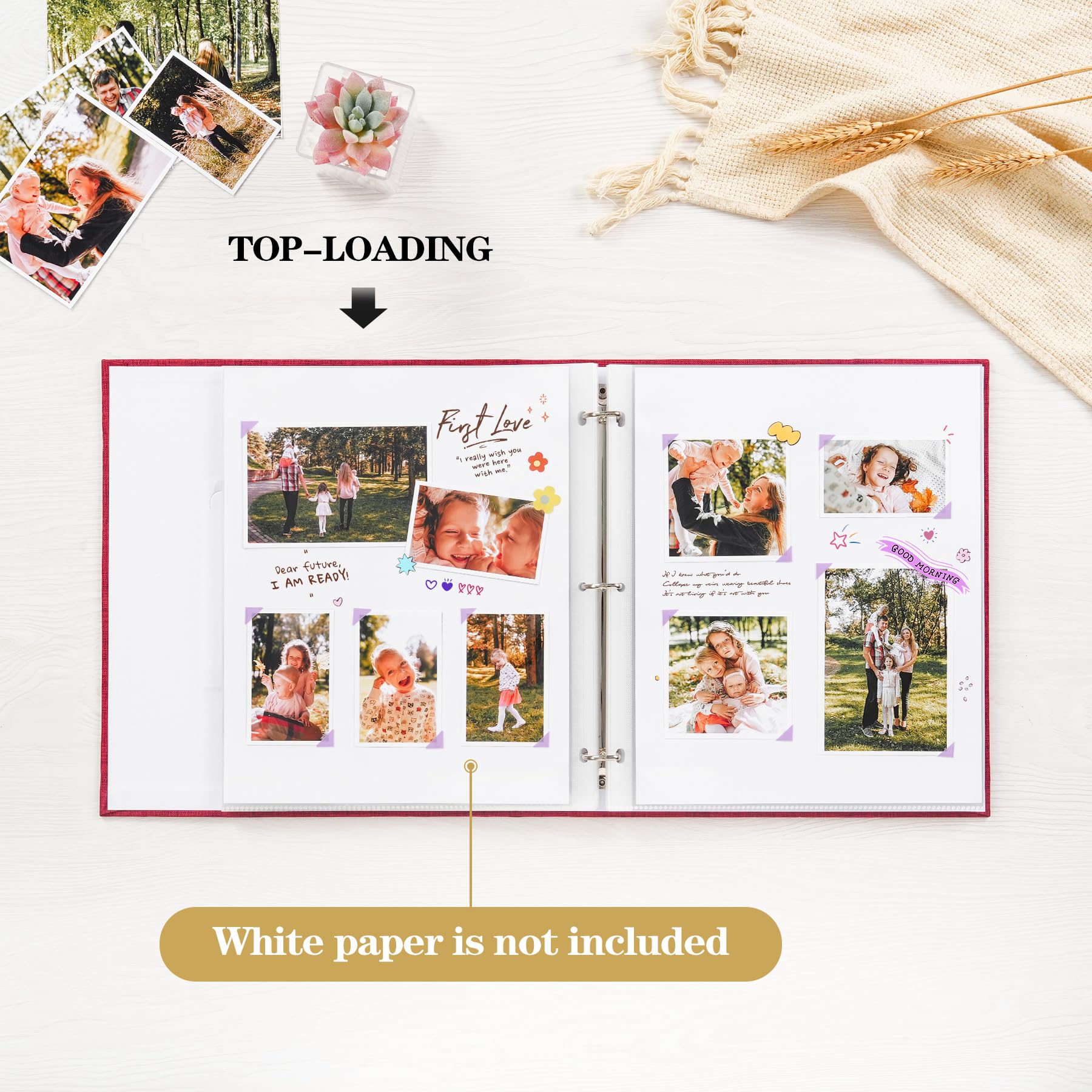 Mublalbum Album fotografico fai da te, 21 x 28 cm, 40 pezzi, 80 pagine, copertina in lino, copertina in lino, per bambini, matrimoni, viaggi, progetti fai da te (bianco)