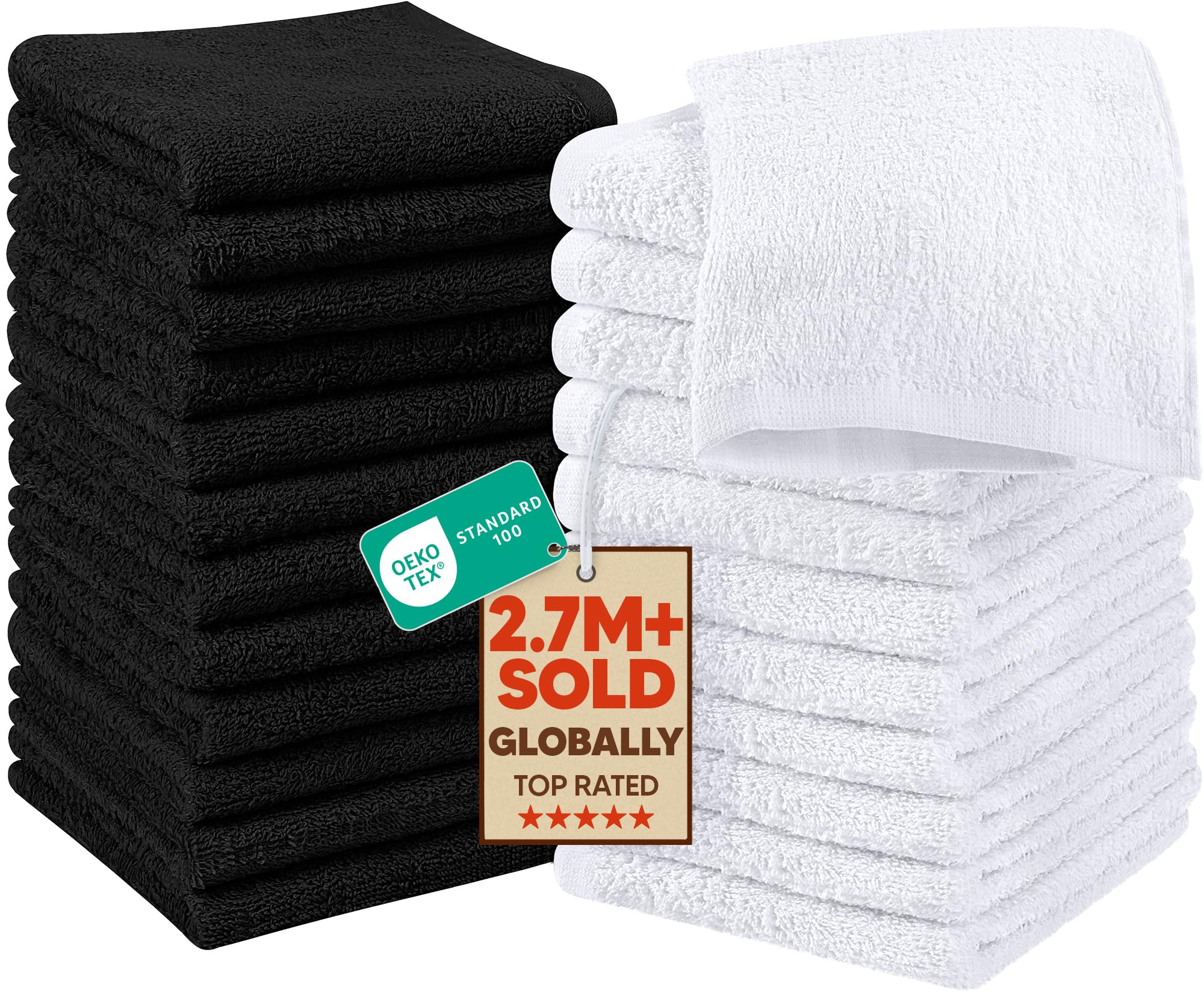 Utopia Towels 24 Pack Washcloths, 12x12 in, 100% Cotton, Variety