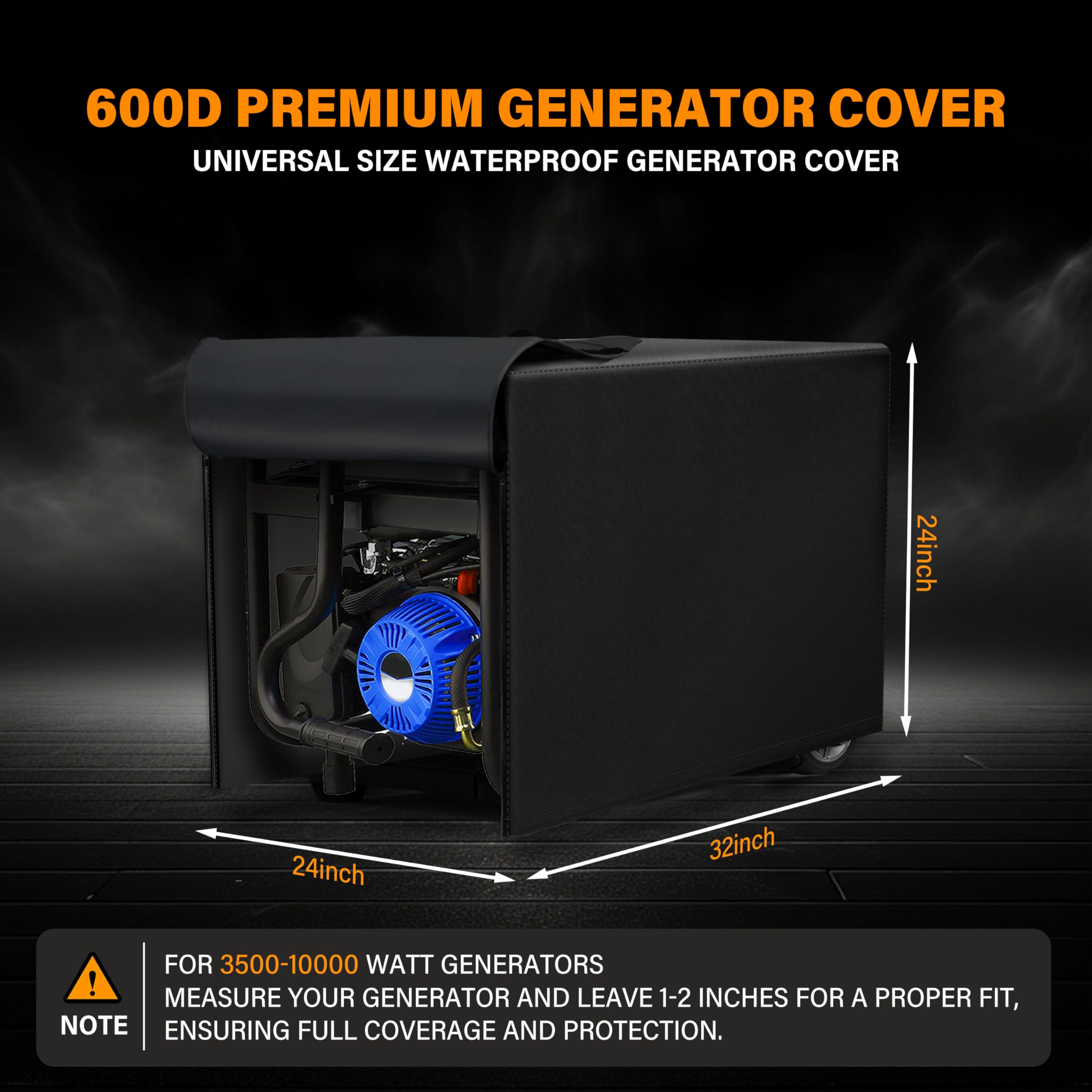 Cubiertas para generadores. Resistente al agua para exteriores. 81 cm de largo x 61 cm de ancho x 61 cm de alto, acceso lateral al panel de control. Se adapta a la mayoría de generadores de