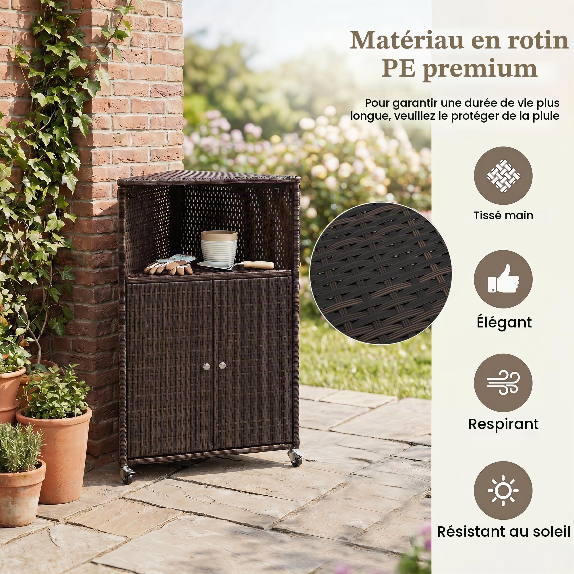 LIFEZEAL Armoire de Jardin en Rotin, Armoire d'angle avec Étagères