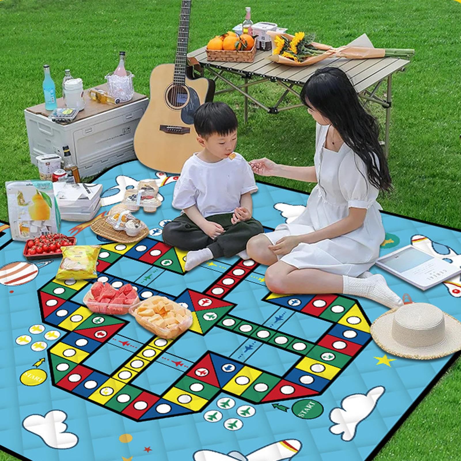 Generico Tappetini Da Gioco Per Bambini All Aperto Per Giardino - Coperta Da Picnic Esterna Con Pezzi Degli Scacchi - Pieghevole Portatile Leggero per Bambini Campeggio Spiaggia Feste Picnic
