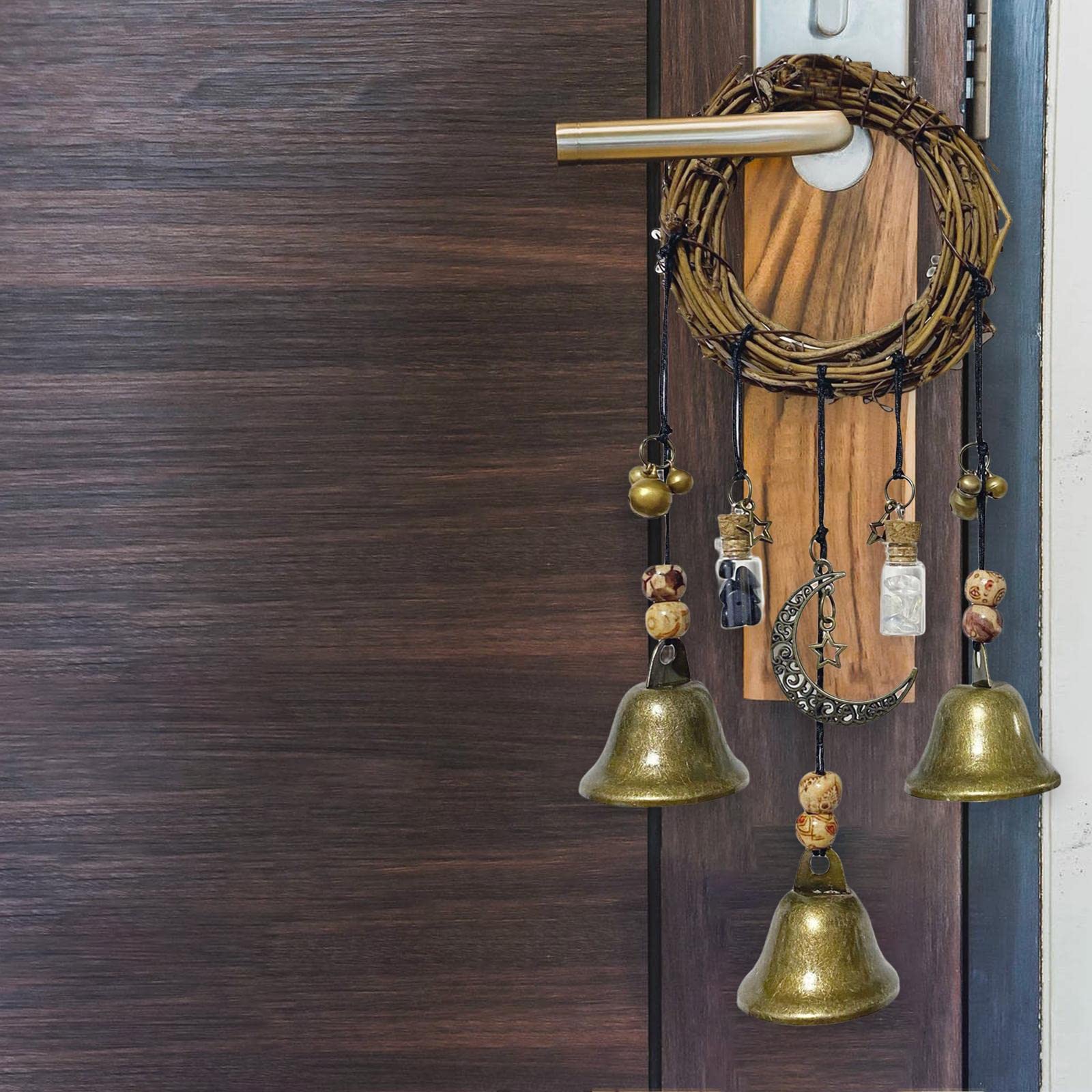 ATORSE® Witch Bells Magical Wind Chimes Hanging for Door Handle Indoor Decoratin Bronze with Crystal