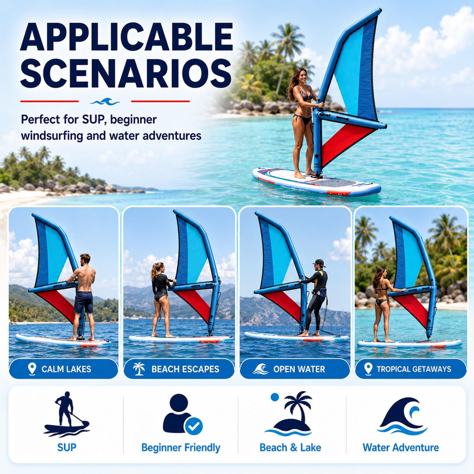 MIAOXIAOLONG Vela De Kitesurf Inflable, Actividades con ala Foil De Kitesurf, Bomba Incluida, Tabla con Forma De ala De PVC, para Surf Y Agua 3.2㎡(34.44ft²)