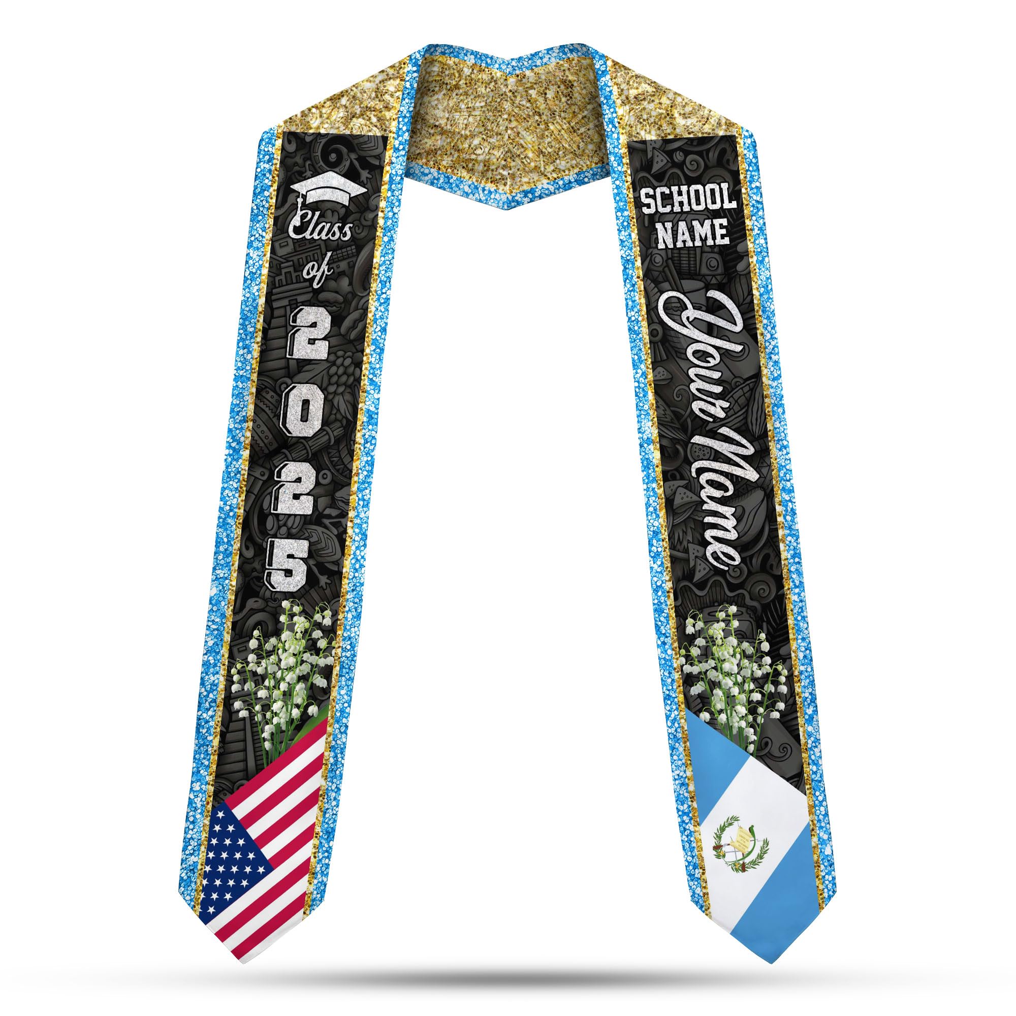 MonkeyVan Personalized Guatemalan Graduation Sash 2025,Custom Guatemala Flag Stole,Guatemala Graduation Stole Class of 2025 S192