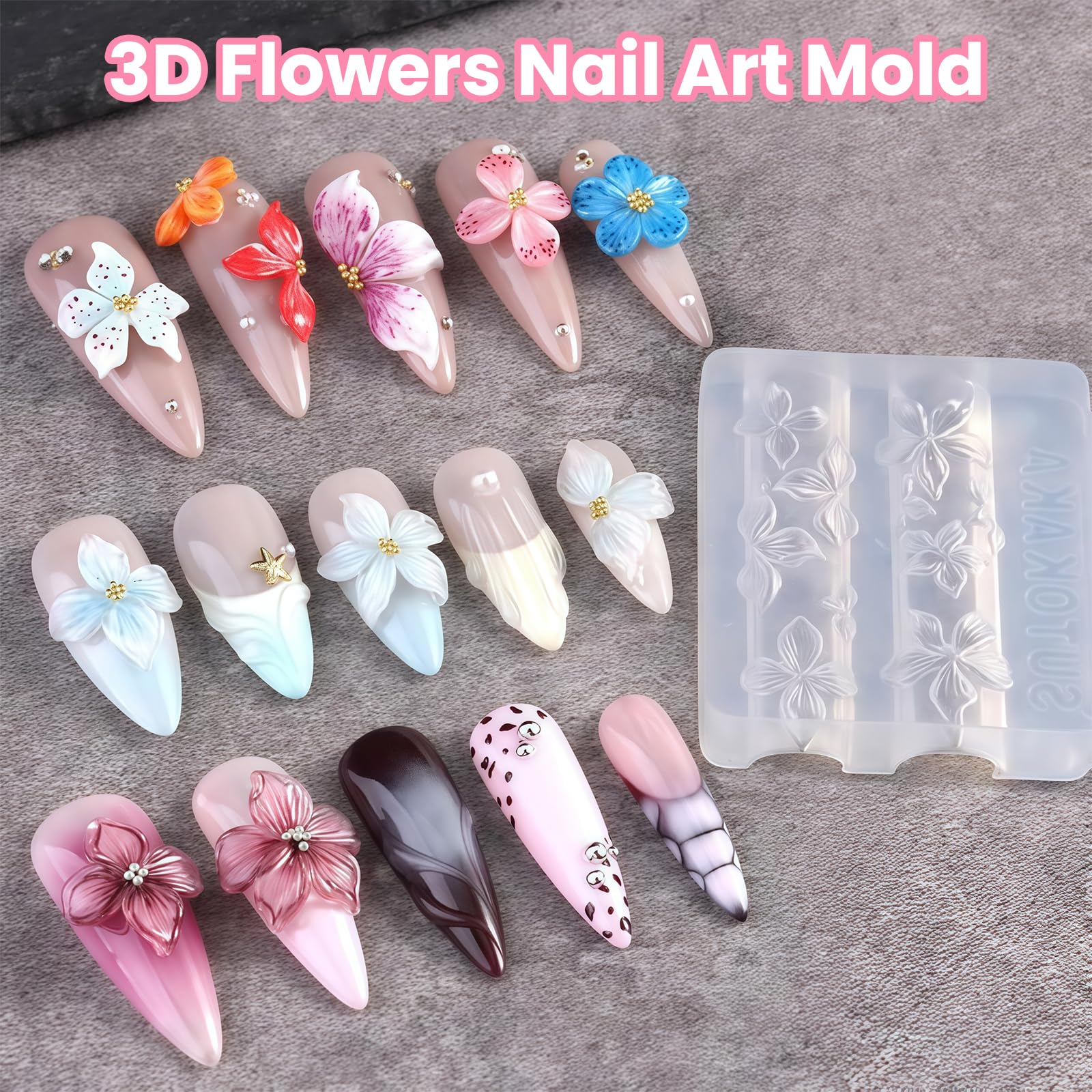 Yamobi Foremki do paznokci 3D, kwiaty do paznokci, hawajski hibiskus, kwiaty, wzór kwiatowy 3D, sztuka paznokci, akcesoria do paznokci