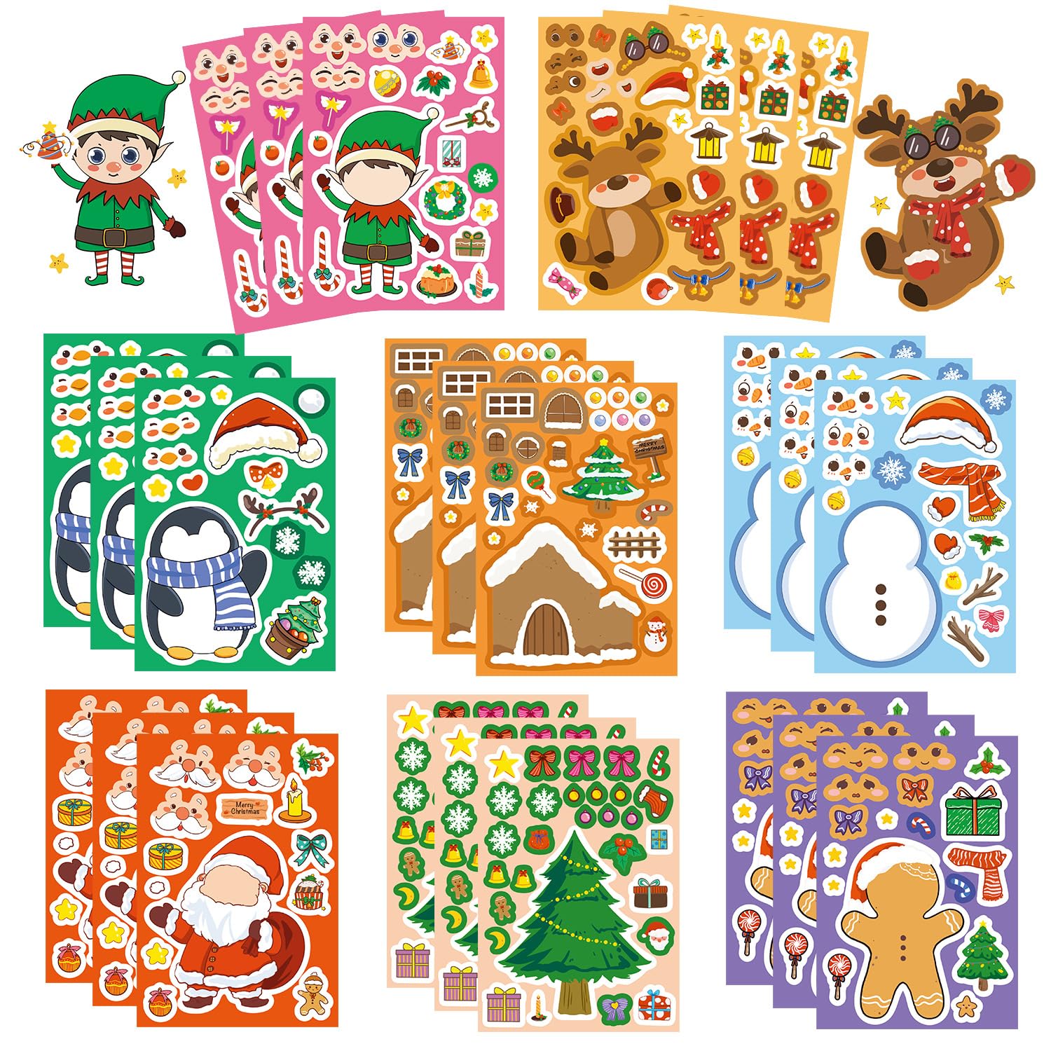 24 Sheets Make a Face Stickers Christmas DIY Craft for Kids Party Bag Favor