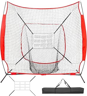 Baseball Net Practice 7'×7' Batting Net with 2 Bonus Strike Zone, Bow Frame and Carry Bag Softball Practice Net Hitting & Pitching Net Trainer Softball Hitting Net Collapsible and Portable