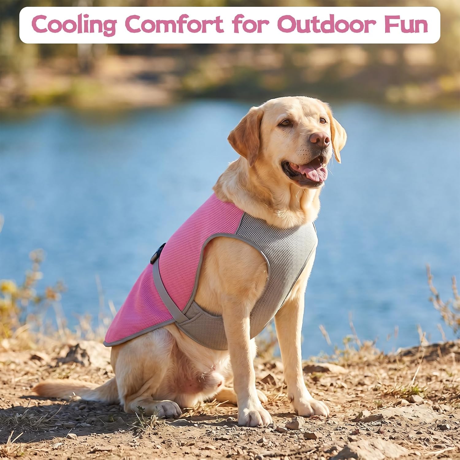 FUAMEY Cooling Dog Vest for Hiking, Mesh Cooling Jacket for Puppy Outdoor Play, Buckle Closure Cooler Dogs Vest with Easy On Off Design, Pink, L