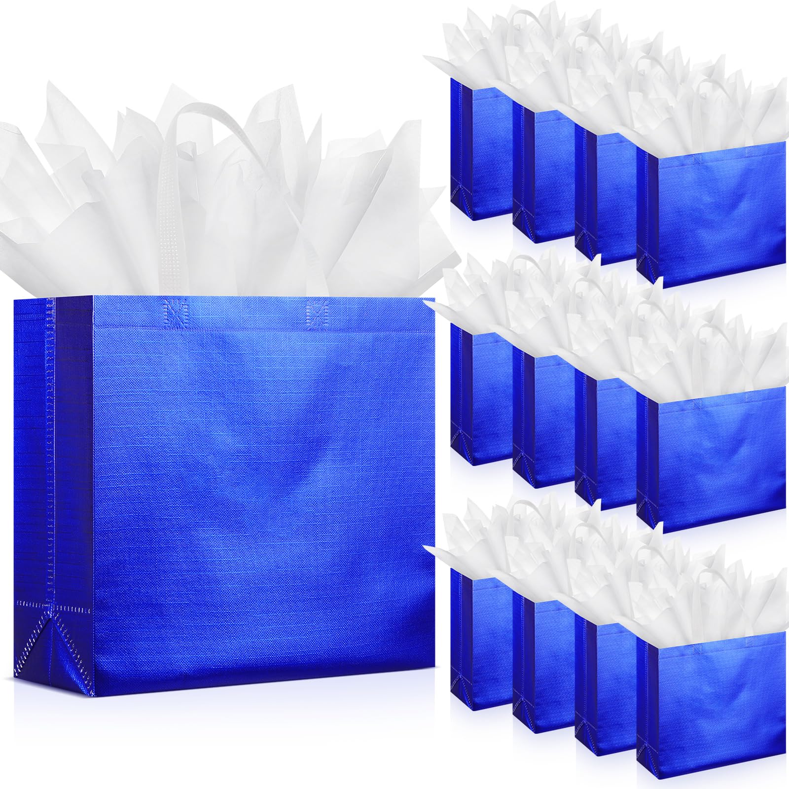 Sweetude 50 Pcs Reusable Gift Bags with Handles Grocery Gift Bags with Tissue Paper Glitter Shopping Bags for Present Birthday Wedding Party(Royal