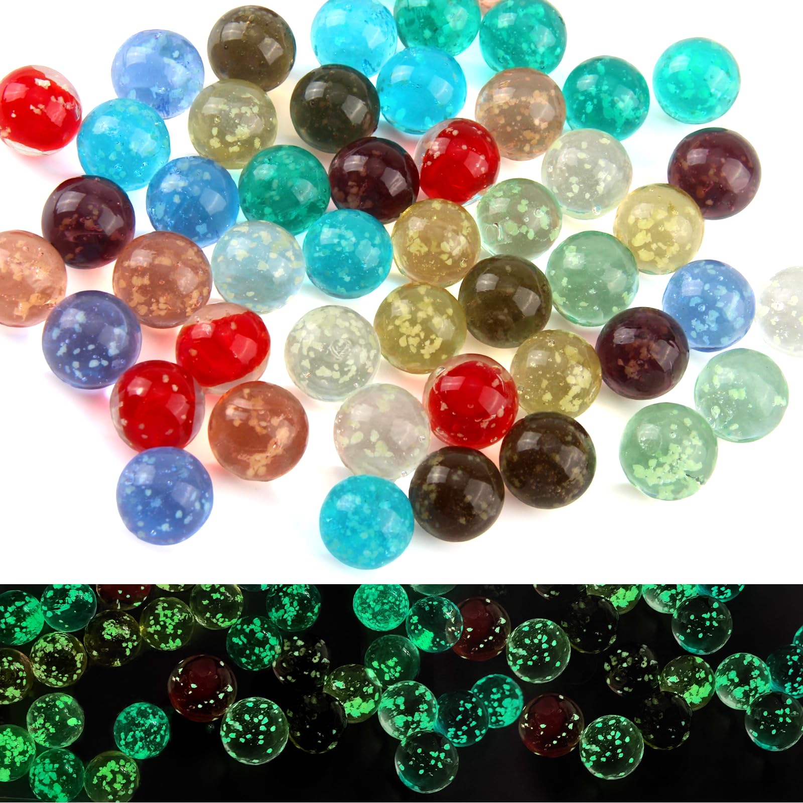 Lot 50 Billes 10 Couleurs HIQE-FL - 50 Billes En Verre Phosphorescentes (brillent Dans Le Noir) Jouet éducatif Couleurs