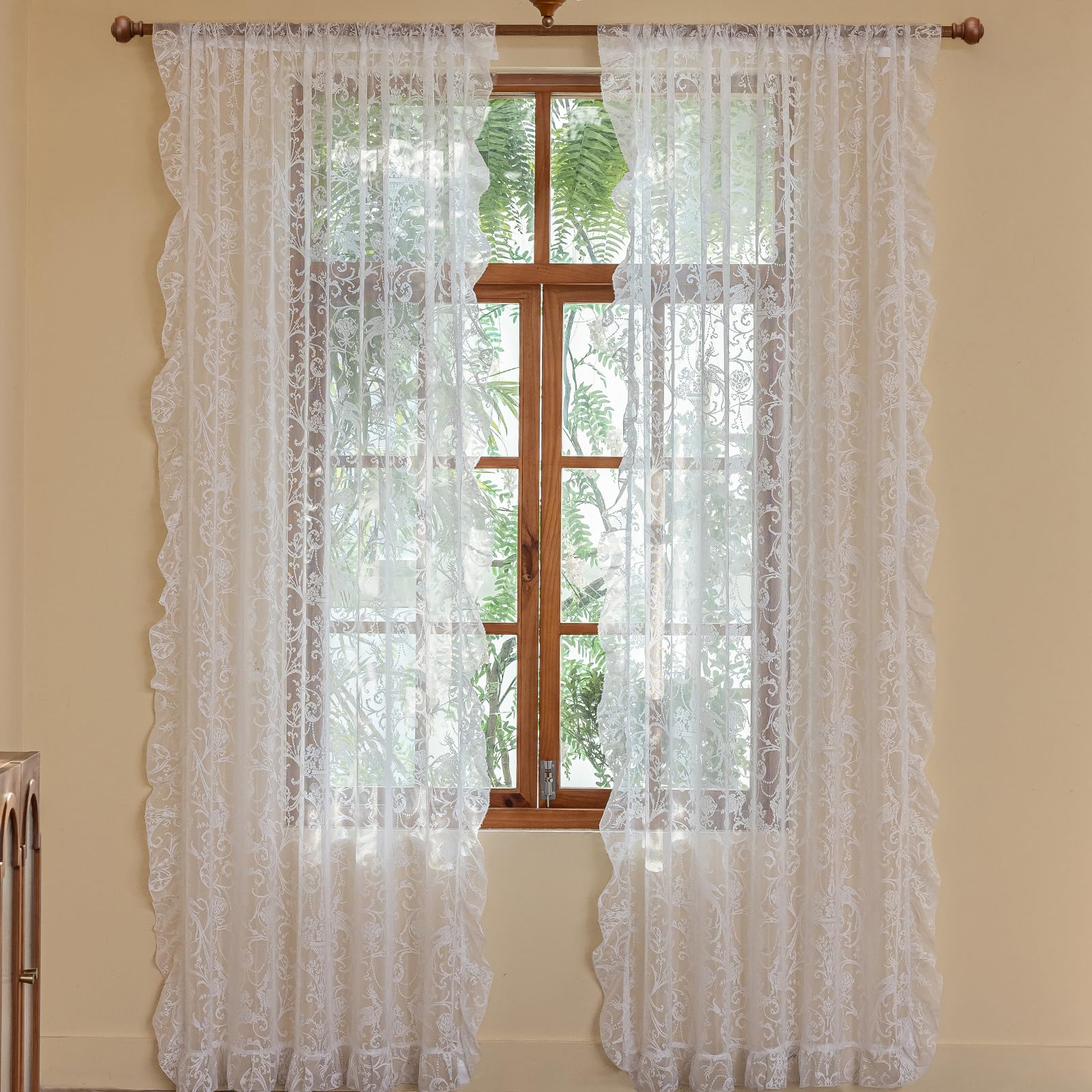 TUDECO Sheer Floral Curtains 108 Inches Long - Romantic White Lace Curtains for Living Room Rod Pocket Embroidered See Through Coquette Voile Window Decor 2 Panles, 59 x 108 Inches, White โ image 1