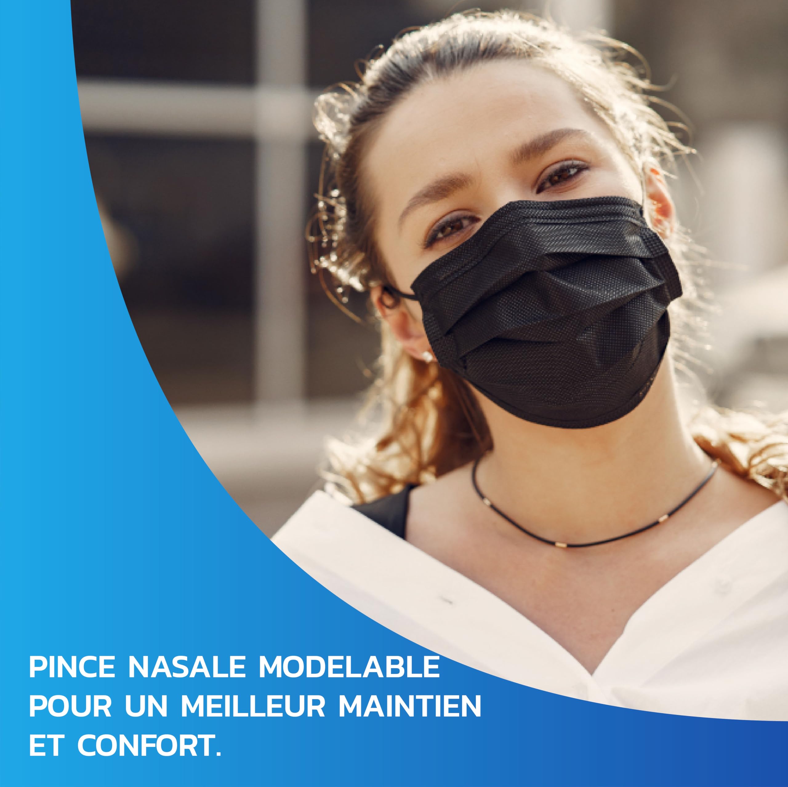Masques Chirurgicaux Noirs Jetables – Lot 200 Pièces - Type IIR | Certifiés CE EN 14683 BFE ≥ 98% | 3 Couches Protection Respiratoire Adulte