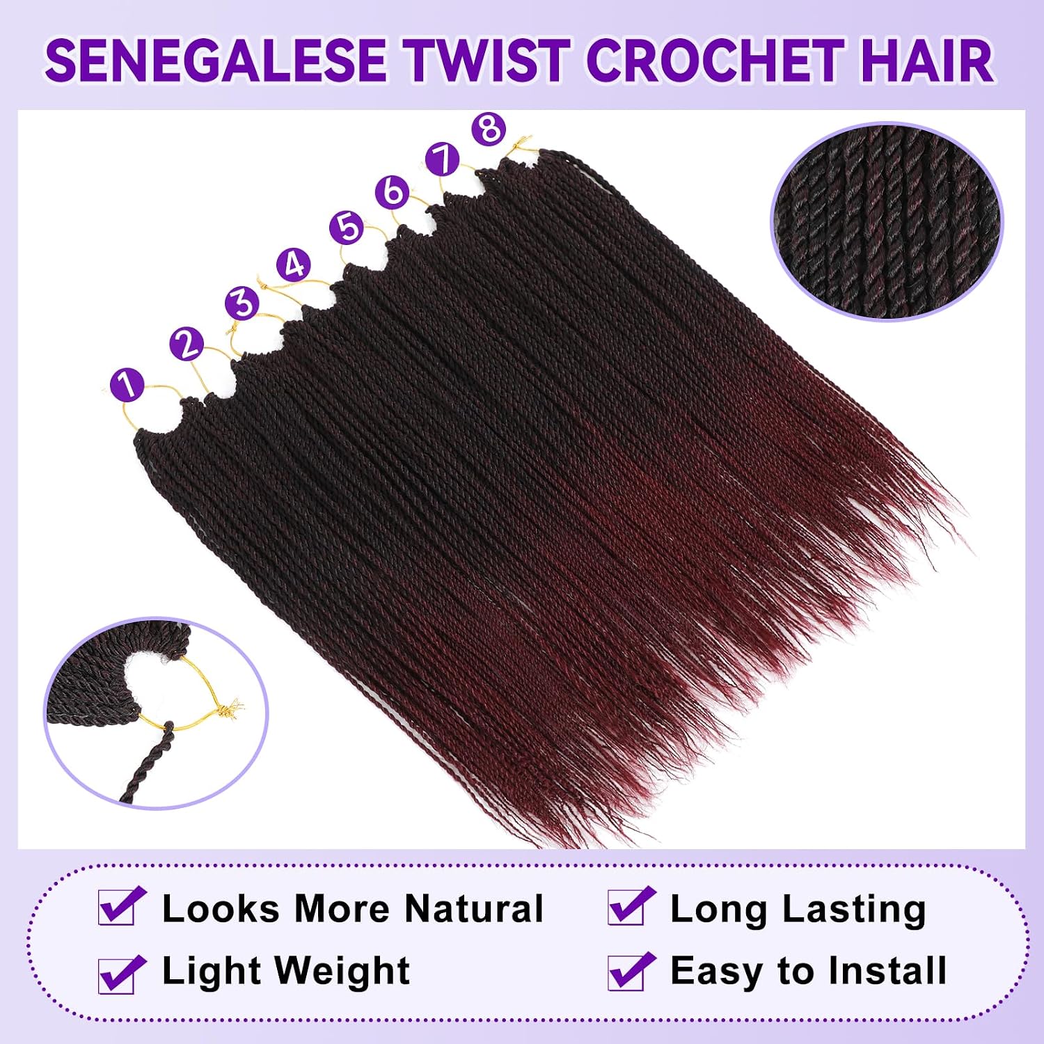 Senegalese Twist Crochet Hair for Black Women Crochet Hair Crochet Braids Pre Looped Mini Twist 18 Inch Crochet Braids with Ends 8 Packs 240 Strands Tbug
