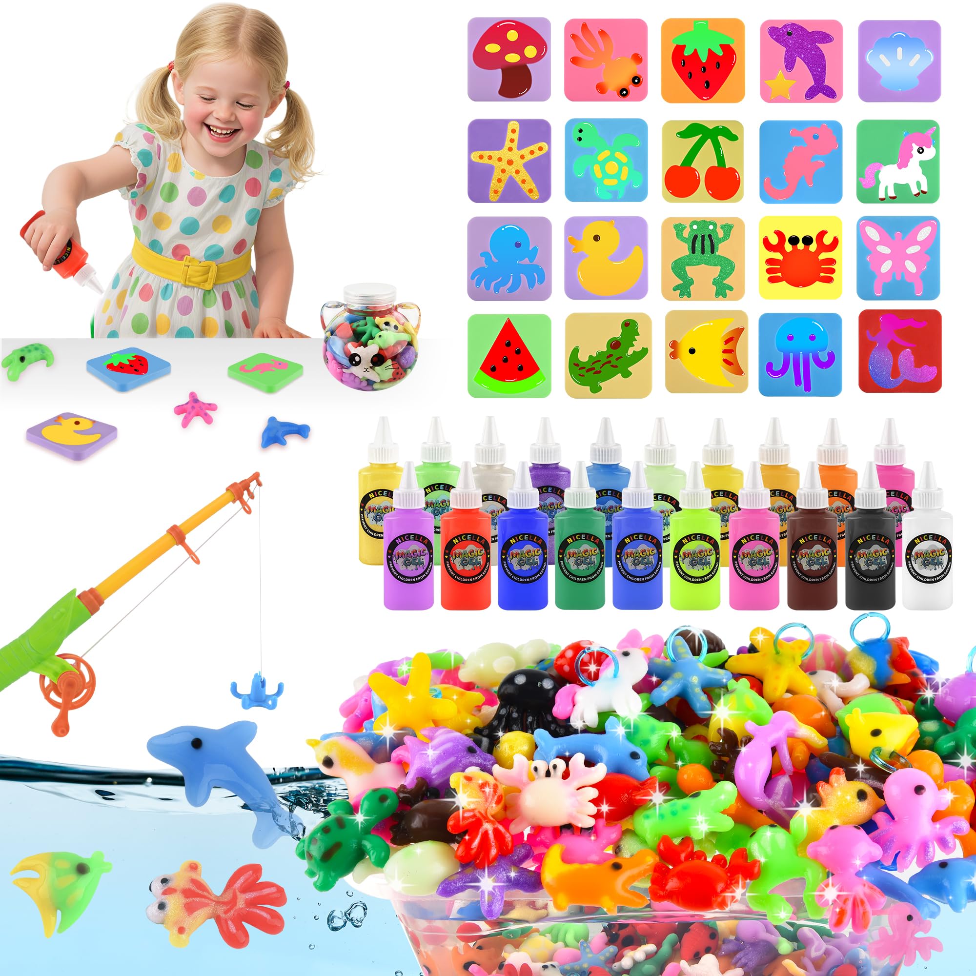 Magic Gel Water Elf Toy Kit, Squishy Making Kit for Kids with 20PCS Aqua Fairy Water Gels & Animal Mold, Gift for Christmas, Easter, Birthday, New