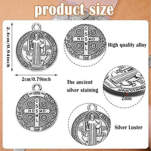 Miniatura 2 de Tudomro Medallas de San Benito 0.94 x 0.79 pulgadas, dije de metal de San Benito, tono plateado, protección contra el mal, dije para mujeres y
