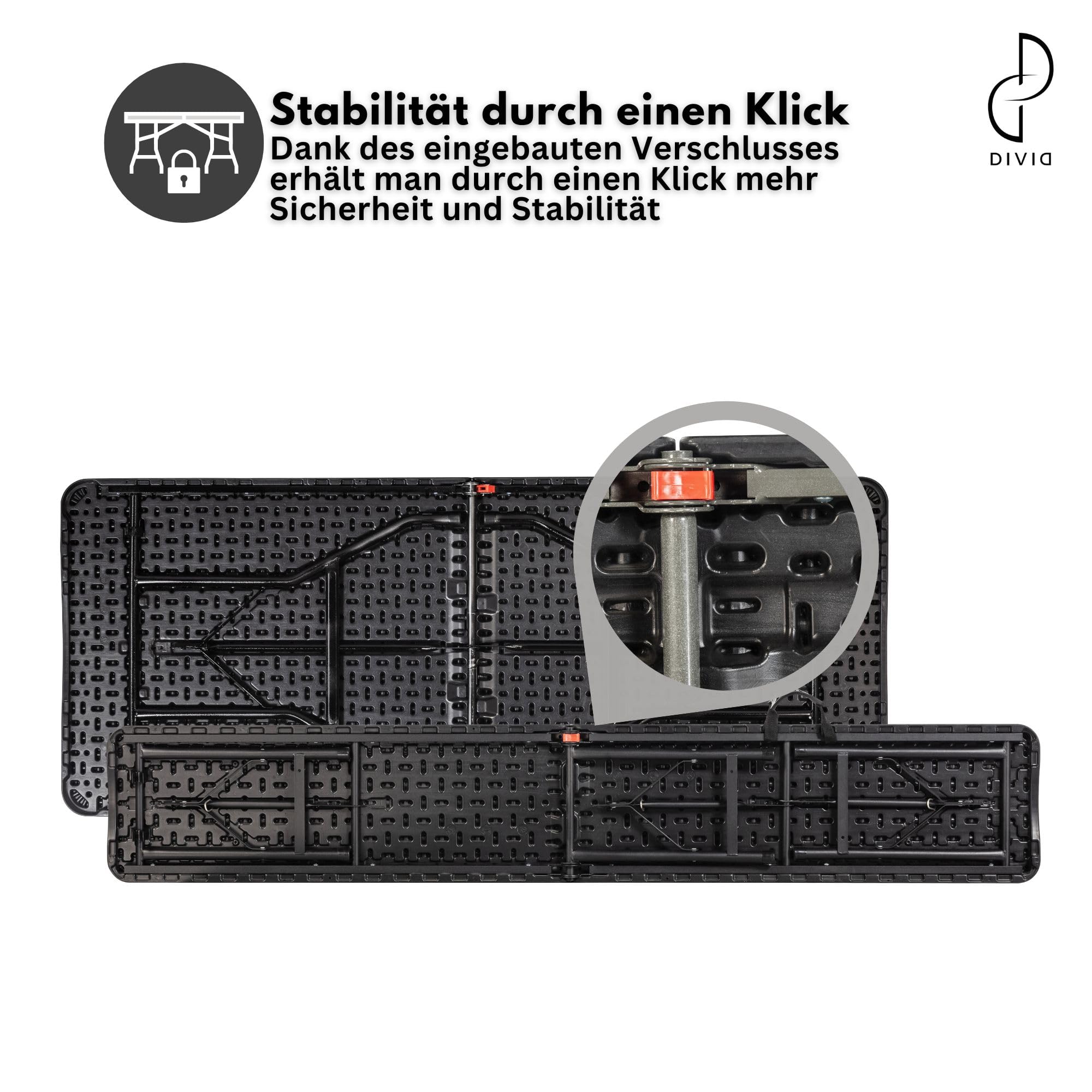 DIVID® Bierzeltgarnitur 3-teilges Set|Tisch + 2 Bänke|Für drinnen und draußen|klappbar mit Tragegriffe|HxBxT: 73x180x75cm|Gartentisch (DIV-200/WOOD Set)