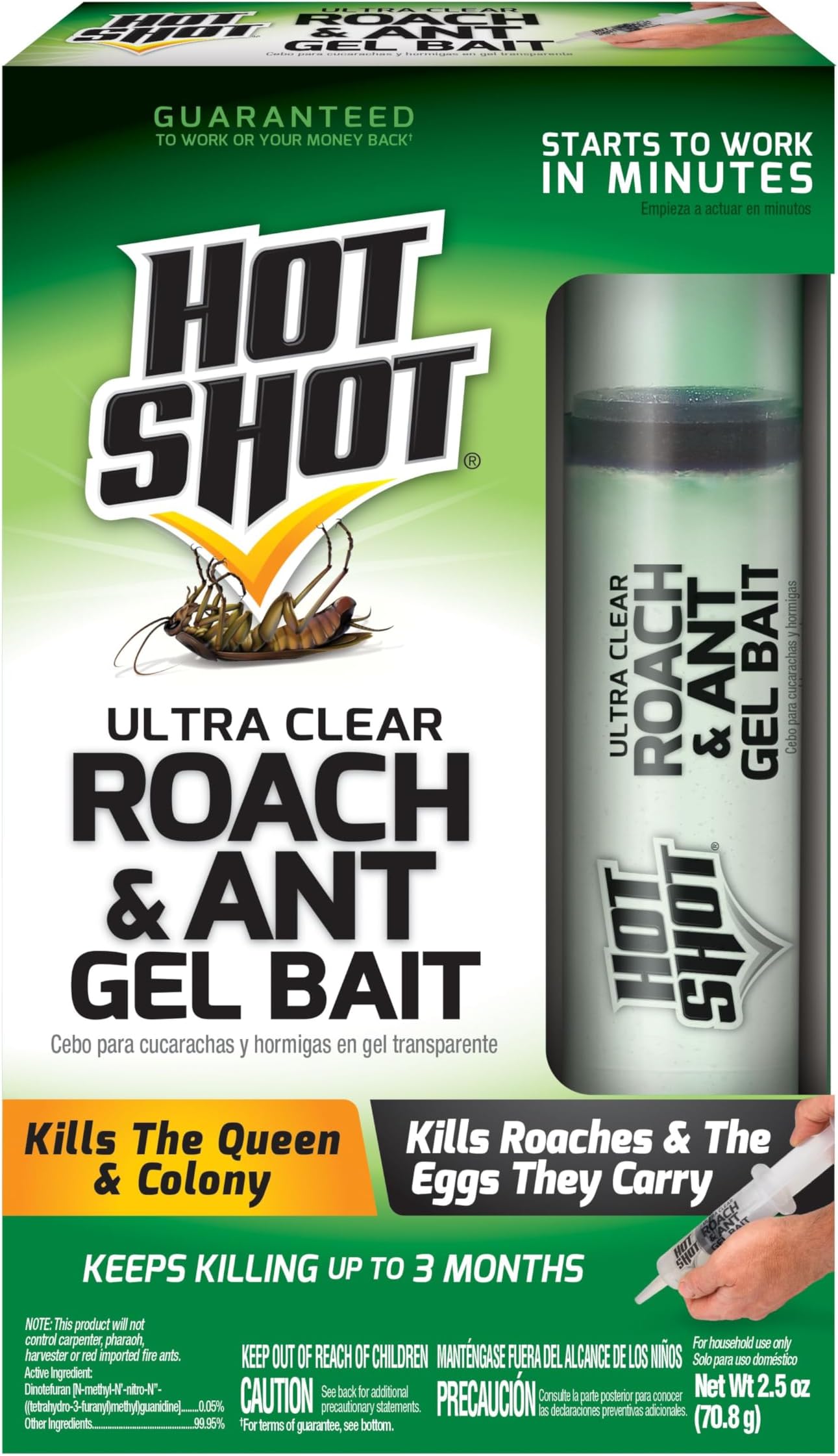 Ultra Clear Roach & Ant Gel Bait, 2.5 Ounces, Water-Based Gel Bait Dries Clear To Kill Roaches And Ants Indoors, Works In Minutes To Kill Queen And Entire Ant Colony, Roaches And Eggs