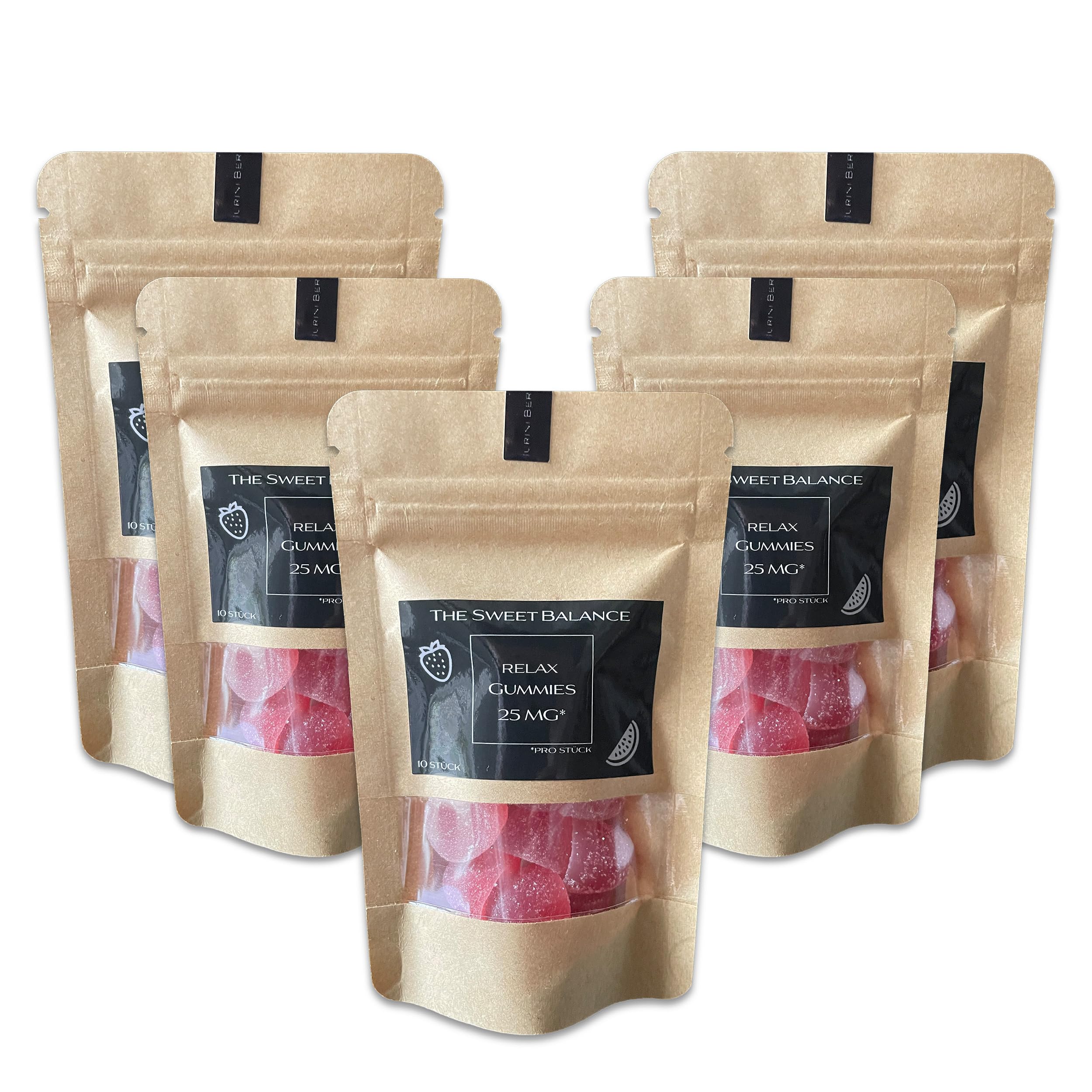 NEU/RELAX GUMMIES 25mg - vegane Fruchtgummis TRAVEL EDITION für Erwachsene, natürliche Nahrungsergänzung zur Reiseberuhigung - 5 Packung mit je 10 Stück, Erdbeere/Wassermelone (5-Pack)