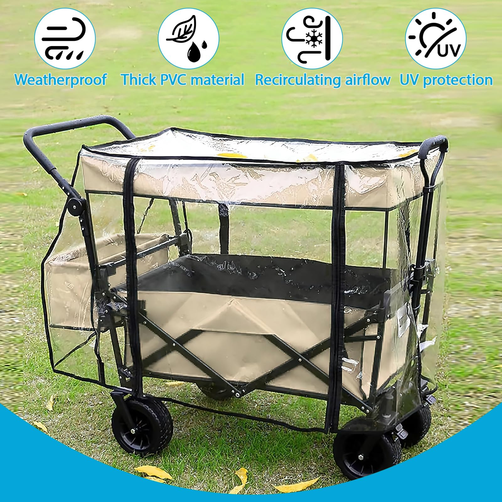 Housse de Pluie Universelle Pliable Push Pull pour Chariot,Accessoires pour Chariot,Bâche Transparente,PVC,110x74x51cm (Housse de pluie)