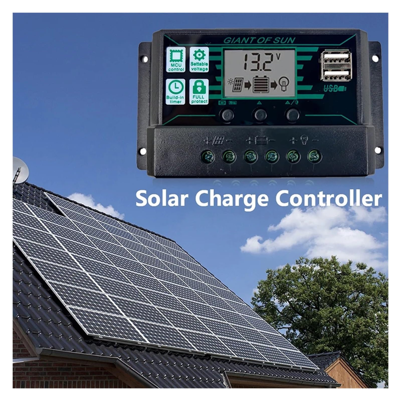 Regolatore Solare PWM 60A 50A 40A 30A 20A 10A Regolatore di Carica E Scarica 12V 24V Regolatore Solare LCD Automatico con Doppia USB 5V(50A)
