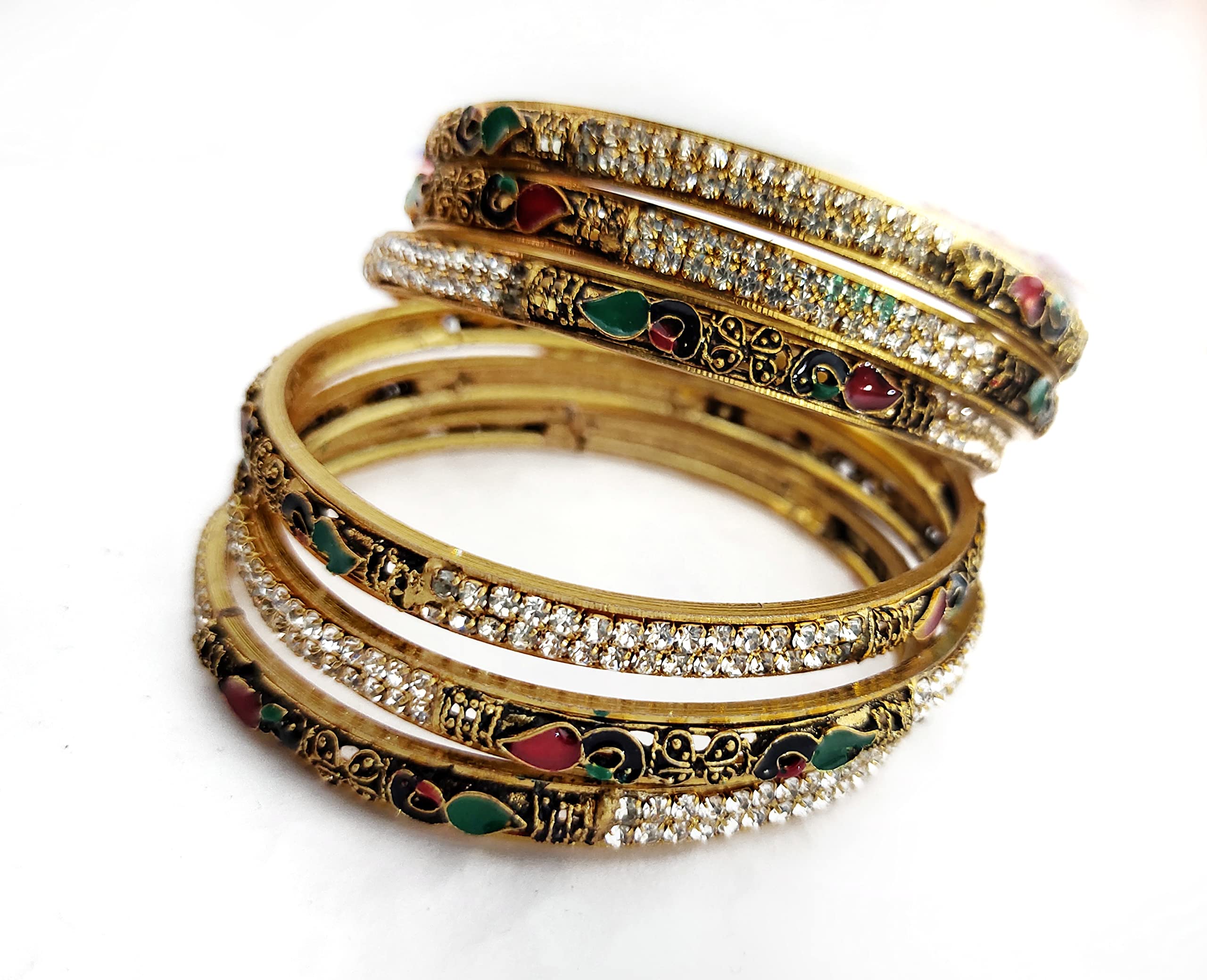 womans ladies bangels copper metal with red & green pearl pack of 6 beautifull designed bangels