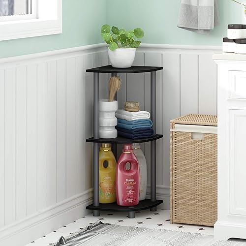 Vista 29 de Furinno - Turn-N-Tube - Estantería tubular esquinera multipropósito, 3 niveles, nogal oscuro (modelo 12077DWN) Ámbar