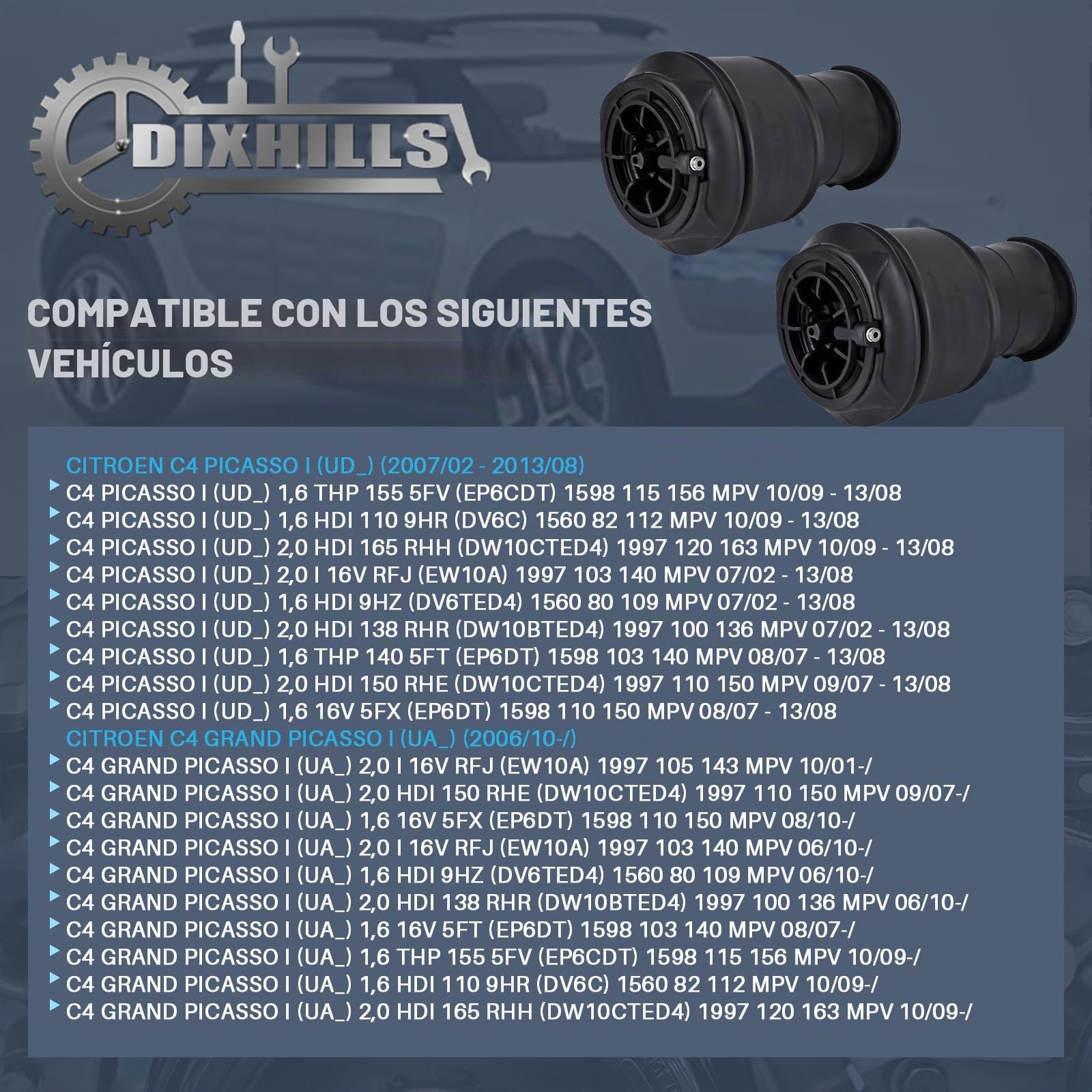 Resortes de suspensión neumática traseros izquierdo y derecho, 2 unidades, compatibles con C4 I Picasso UD C4 I Grand Picasso C4 II Grand Picasso, repuesto para 5102R8 5102GN 5102.R8