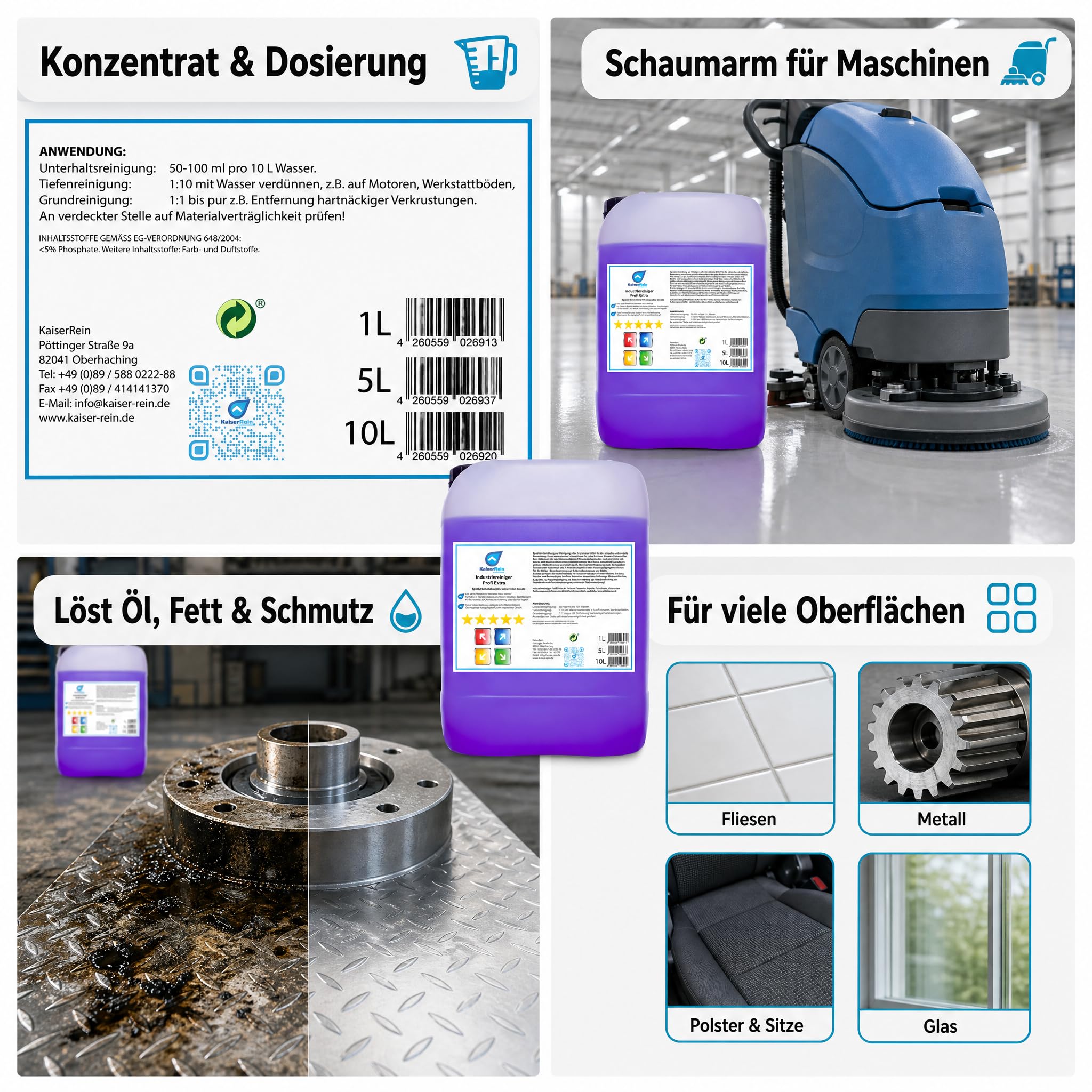 KaiserRein Allzweckreiniger Konzentrat – Industriereiniger Profi Extra,10 L Kanister Universalreiniger für Werkstatt & Haushalt, nicht schäumender Bodenreiniger für Maschinen,