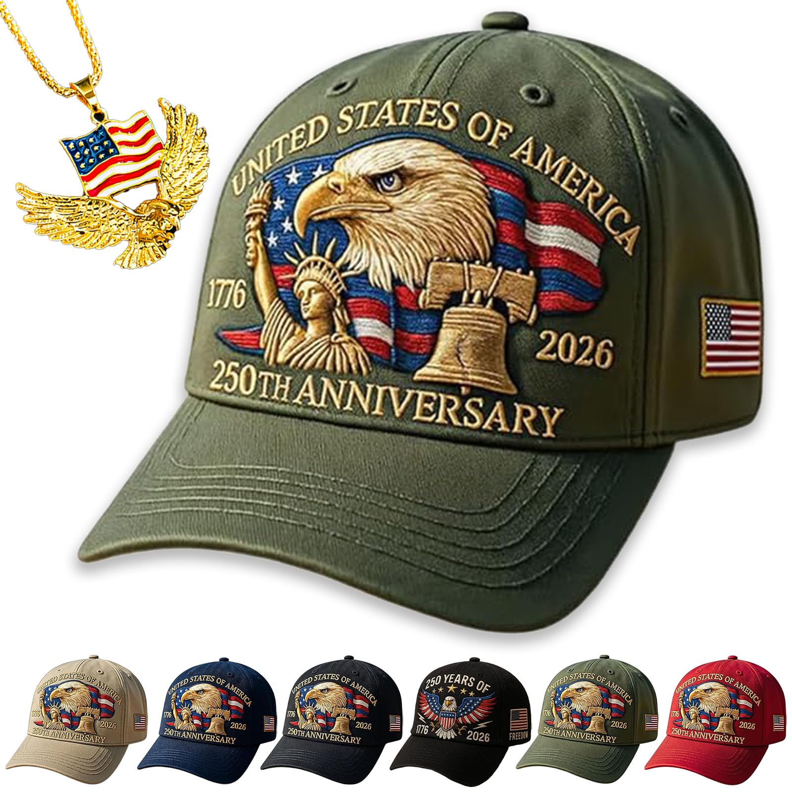 NNBWLMAEE 250 Anniversary USA Hat - Bald Eagle Printed, Marine Corps 250th Anniversary Hat, Adjustable Retro Washed Cap, Men & Women (Green)
