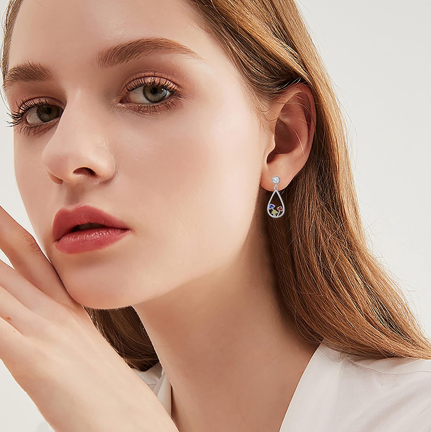 Mushroom Earrings with Cubic Zirconia Mushroom Dangle Drop Charm 925 Sterling Silver Stud Earrings Jewellery Gifts for Women Girls - Image 4